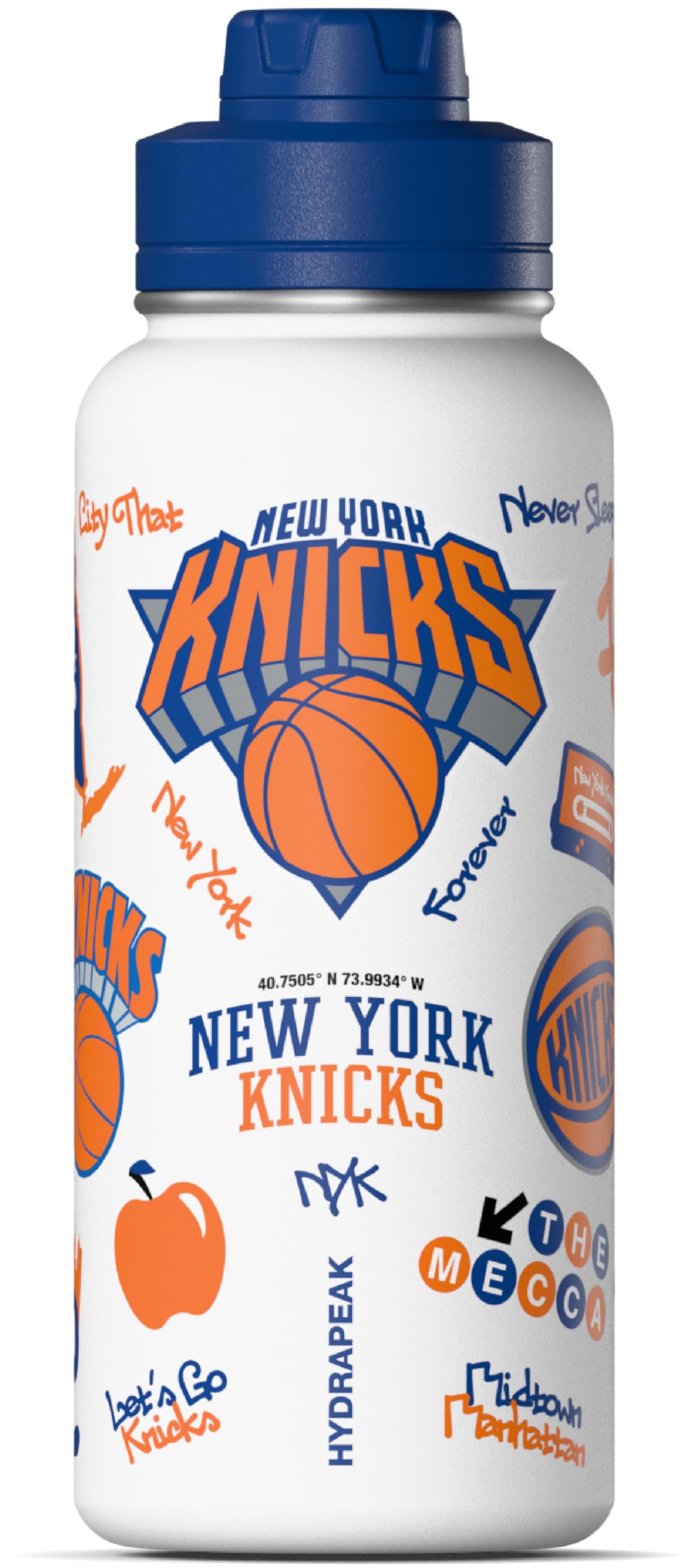 Hydrapeak New York Knicks 32oz Insulated Water Bottle – Straw Lid & Handle, Official NBA Licensed (White)