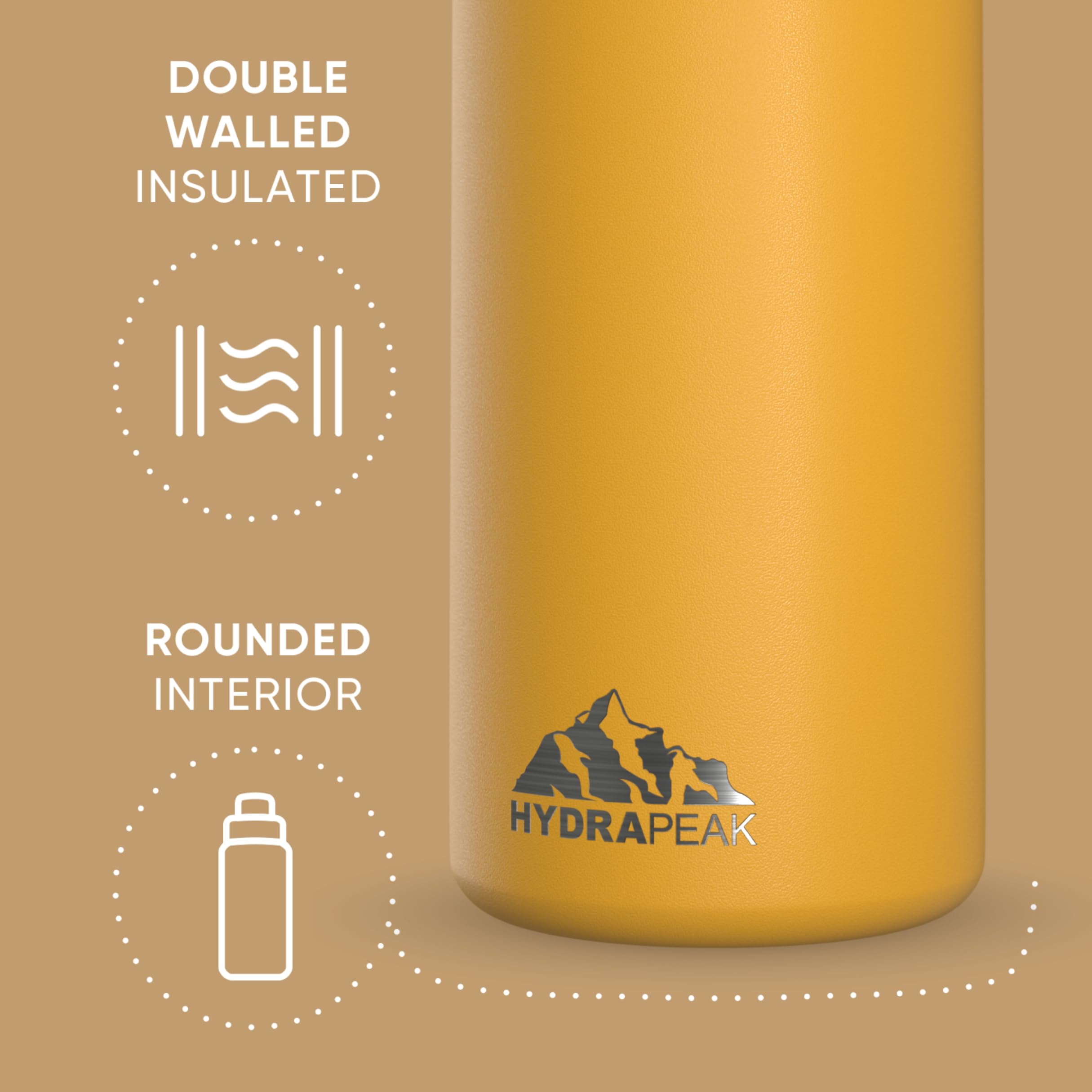 Hydrapeak Insulated Water Bottle with Chug Lid - 24H Cold, 12H Hot, Leak-Proof Stainless Steel