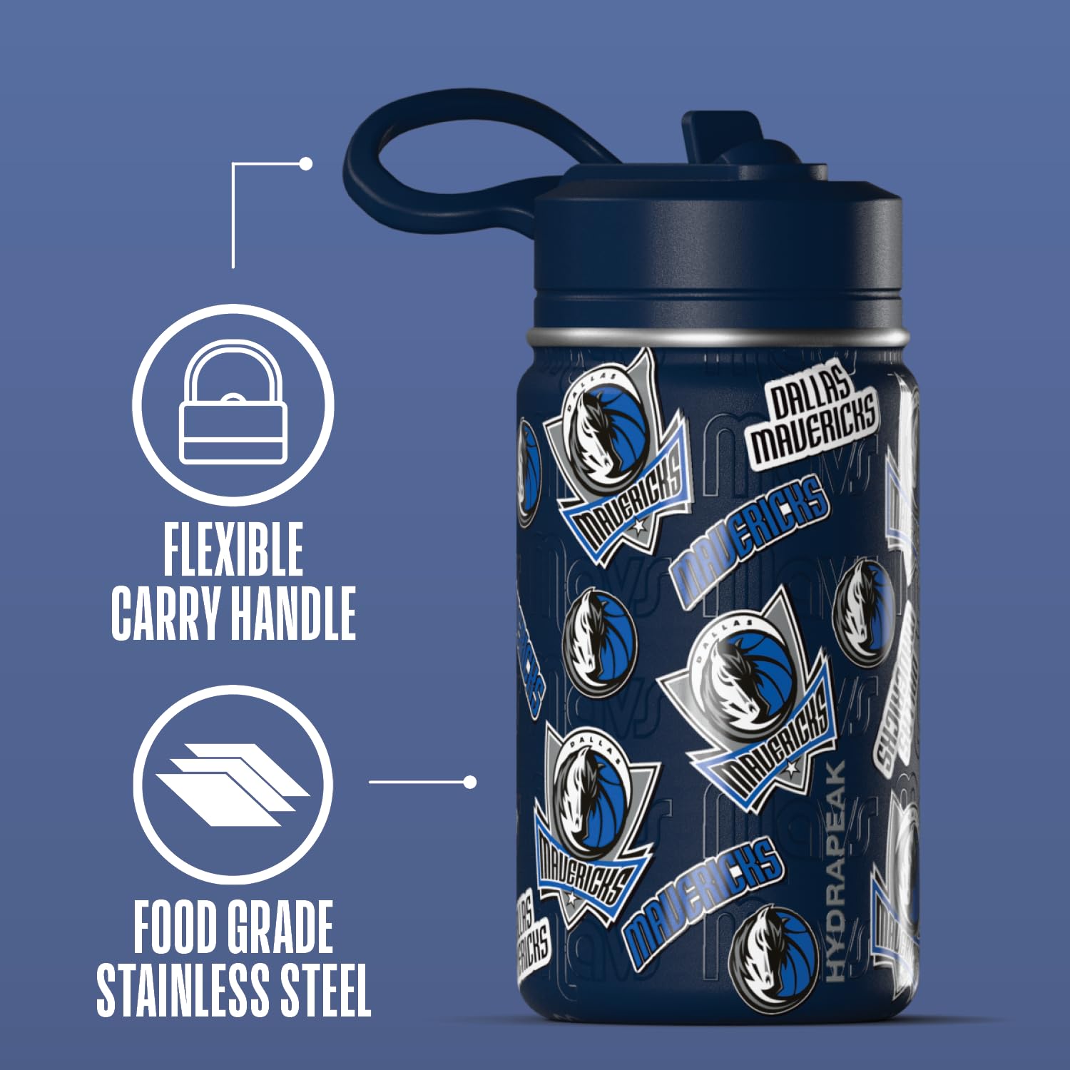 Hydrapeak Dallas Mavericks 14oz Kids Stainless Steel Water Bottle with Straw Lid – Official NBA Licensed