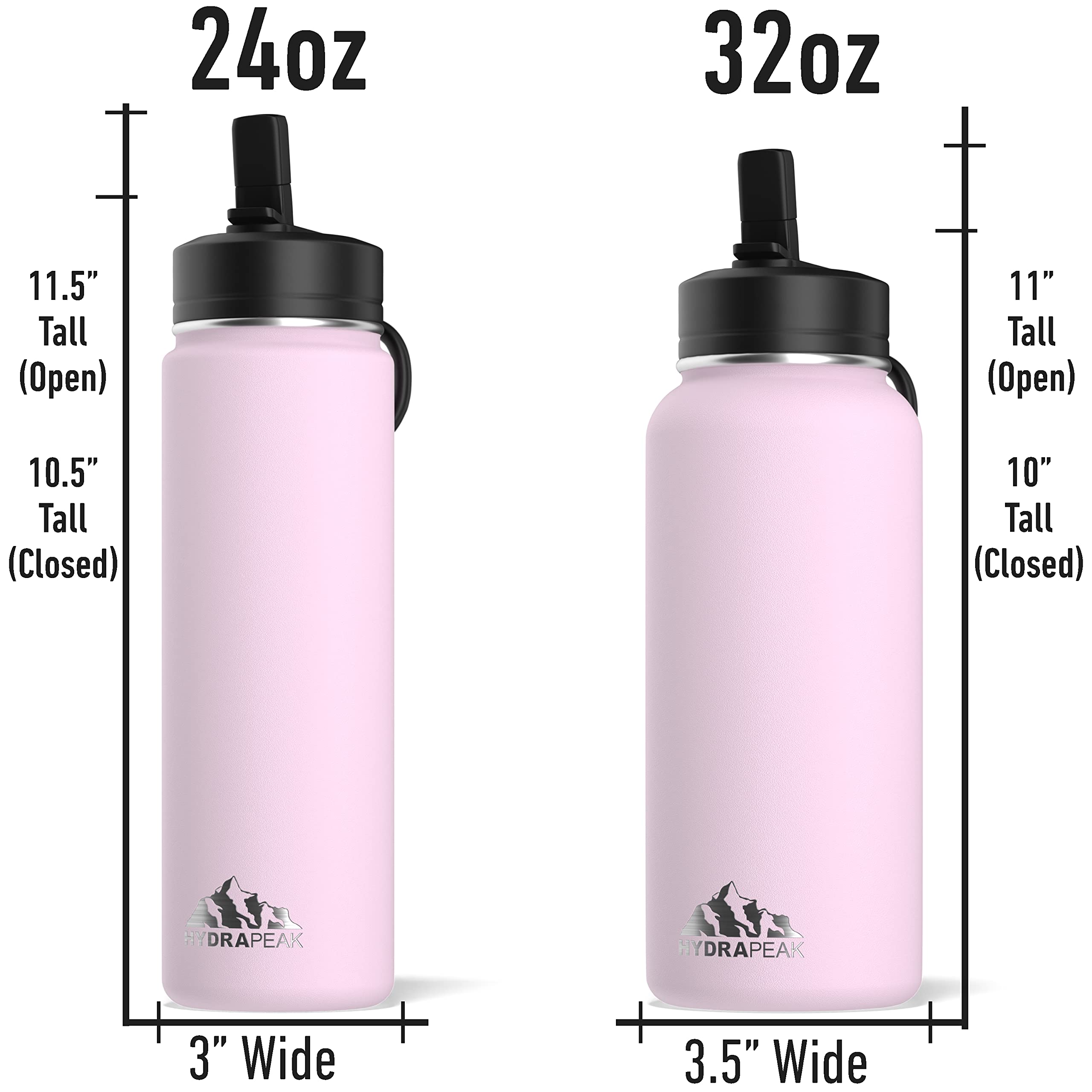 Hydrapeak 32oz Insulated Water Bottle with Straw Lid – Reusable Leak-Proof, Blush