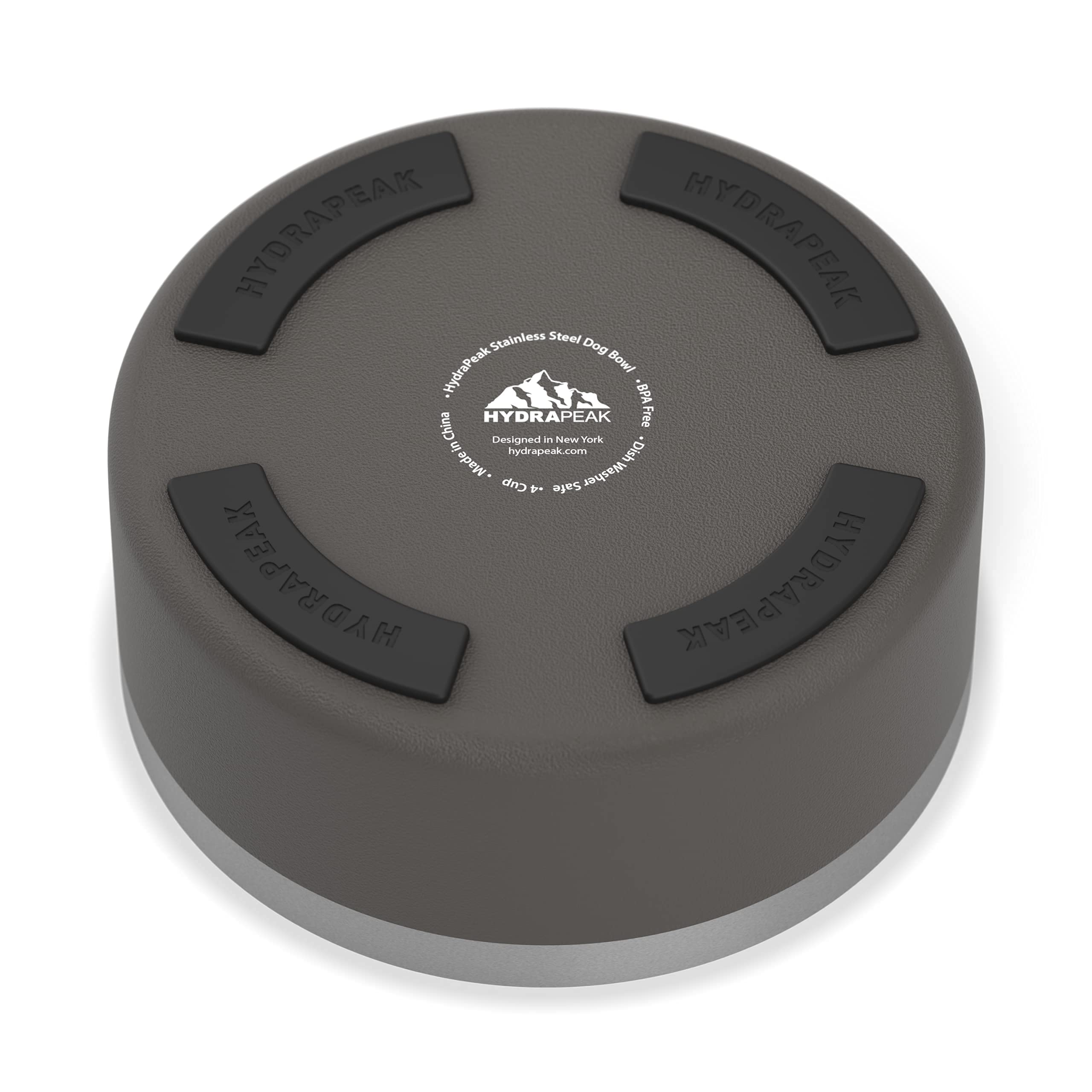 Hydrapeak Dog Bowl 4 Cup - Non-Slip Stainless Steel, Insulated Water and Food Dish for Small Dogs, Graphite