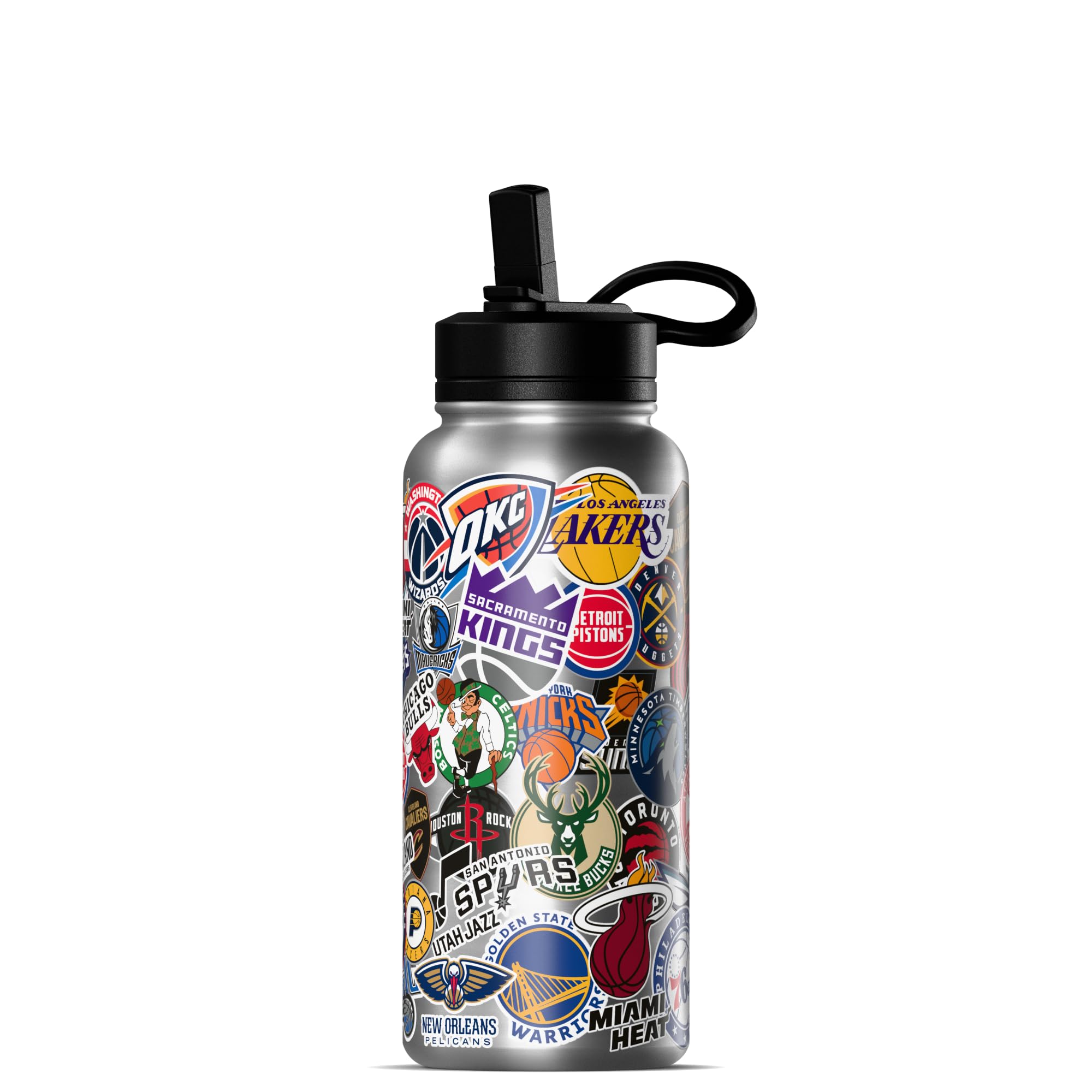 Hydrapeak NBA Officially Licensed All-Team Sticker Print 32oz Insulated Water Bottle with Straw Lid