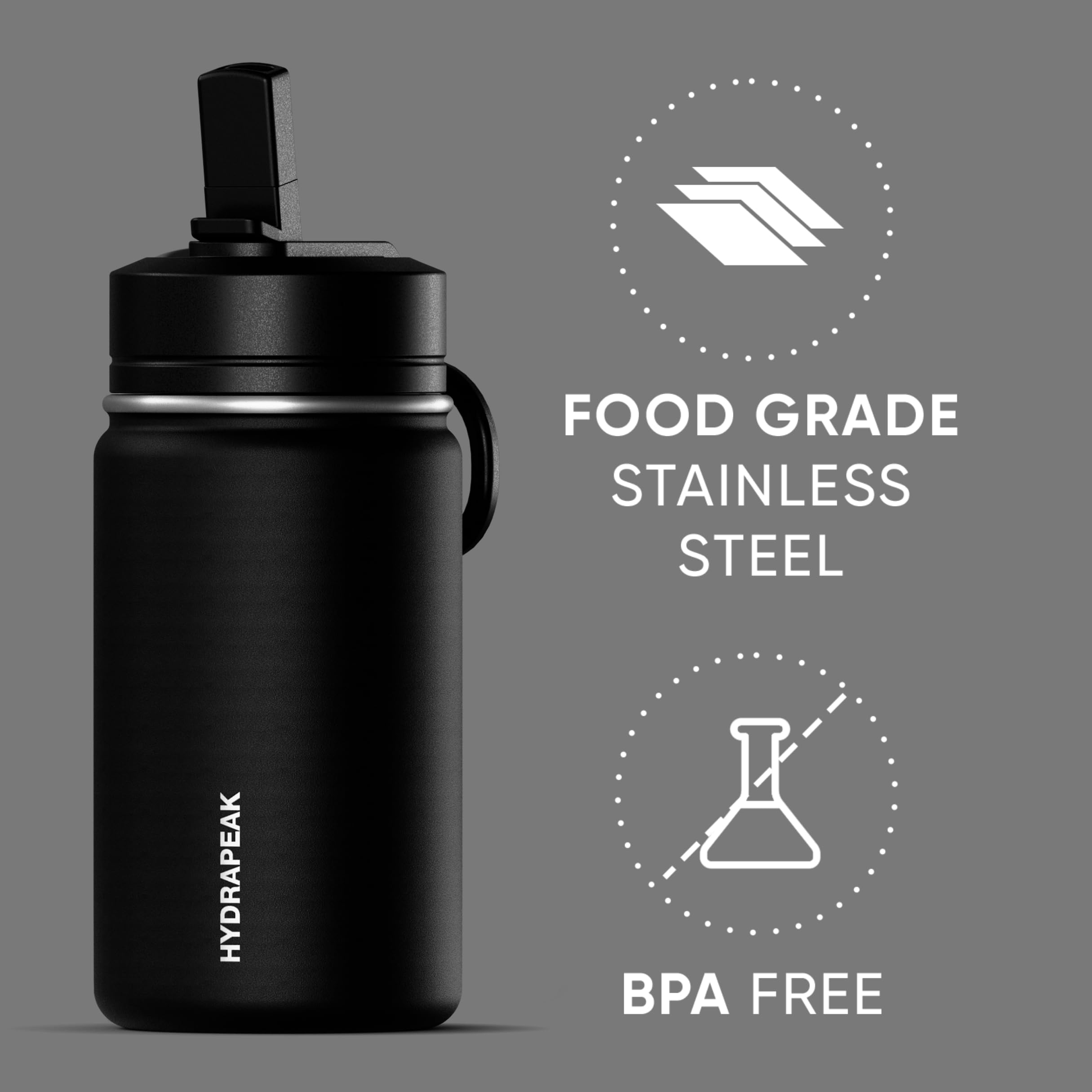 Hydrapeak Mini 14oz Water Bottle with Straw Lid - Stainless Steel, Leak-Proof, 24H Cold