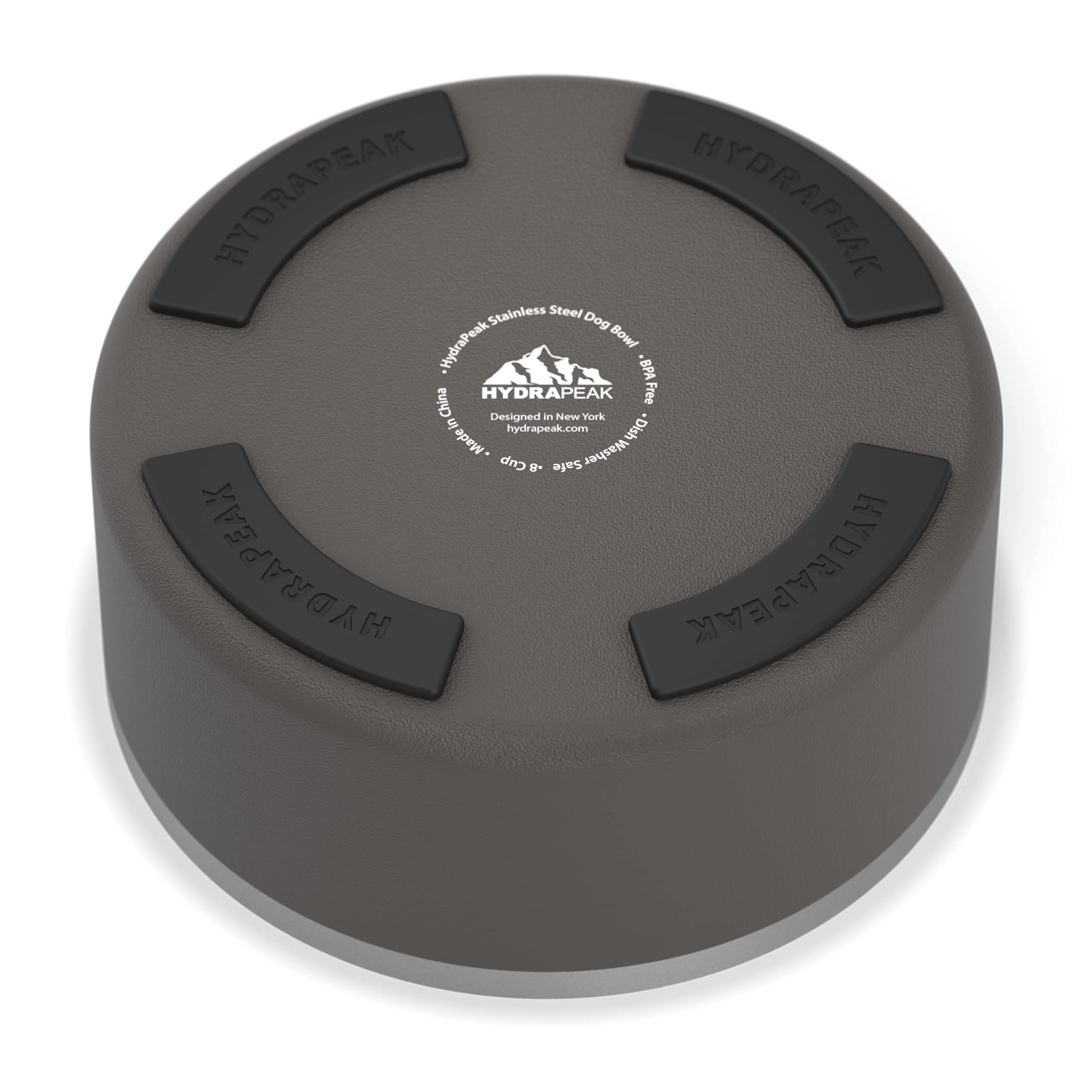 Hydrapeak Dog Bowl - Non-Slip Stainless Steel Water and Food Dish - 8 Cup Graphite