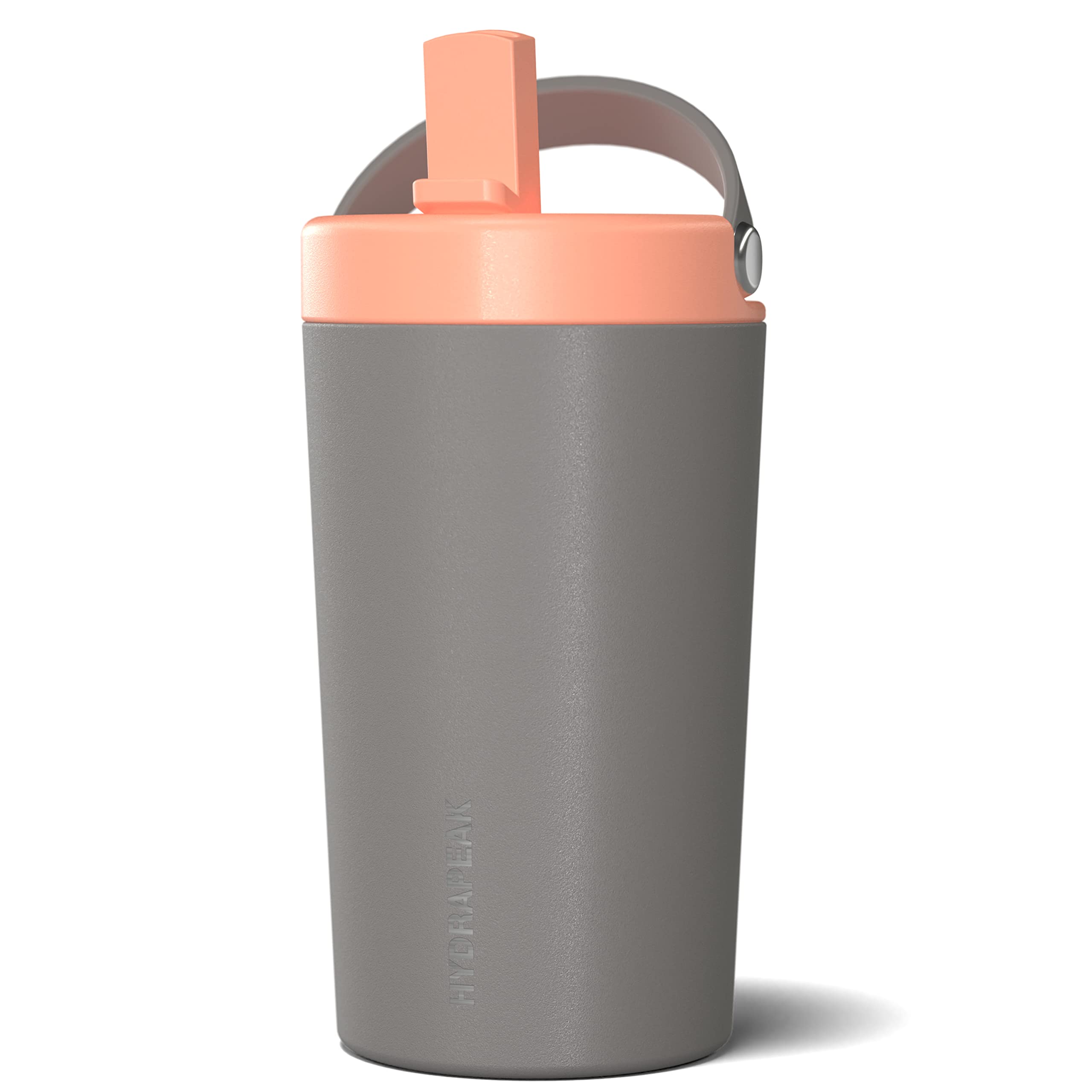 Hydrapeak Junior 14oz Insulated Kids Water Bottle - Grey/Peach, Leak-Proof Straw Lid