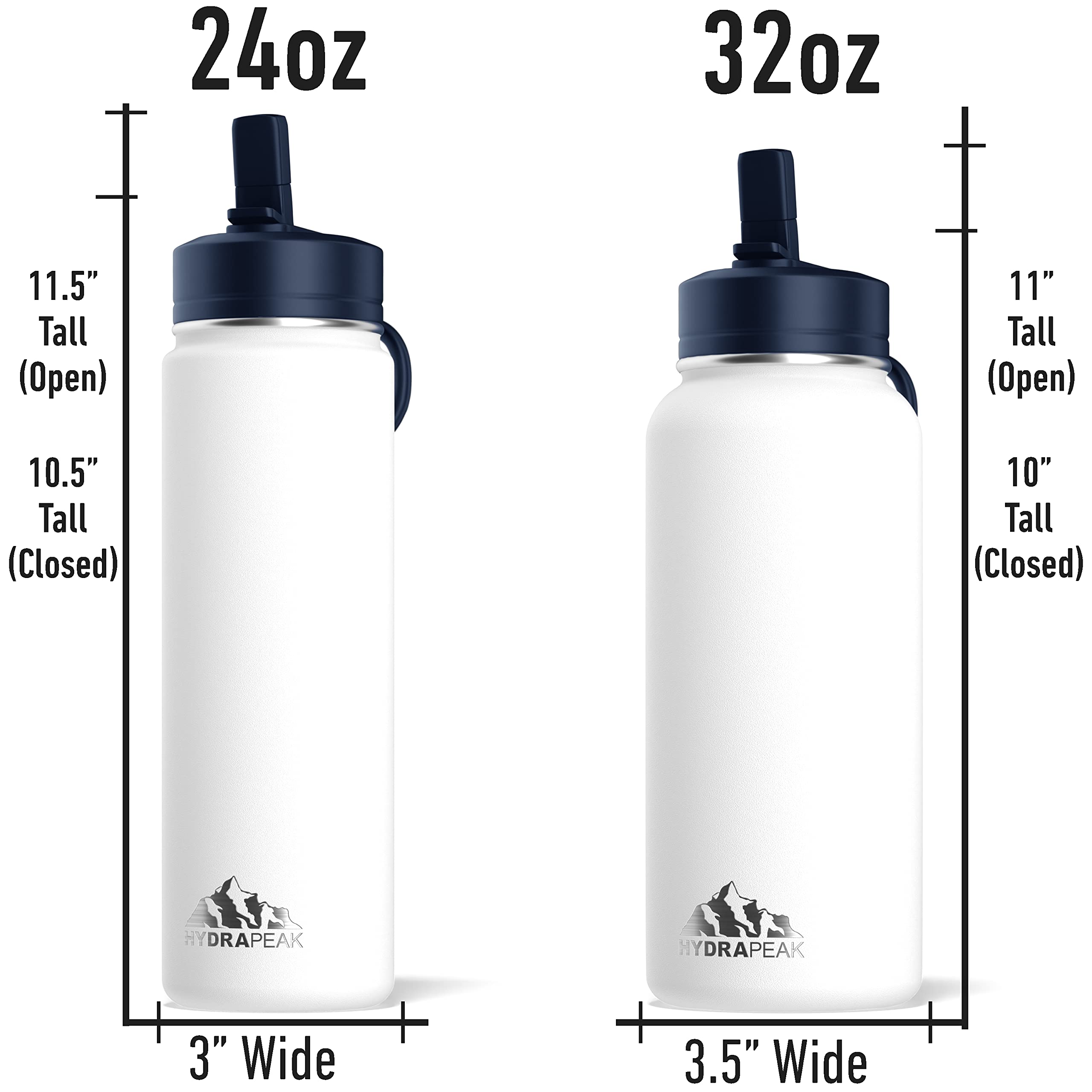 Hydrapeak 32oz Insulated Water Bottle with Straw Lid - Leak-Proof Stainless Steel, Double-Wall Vacuum, White