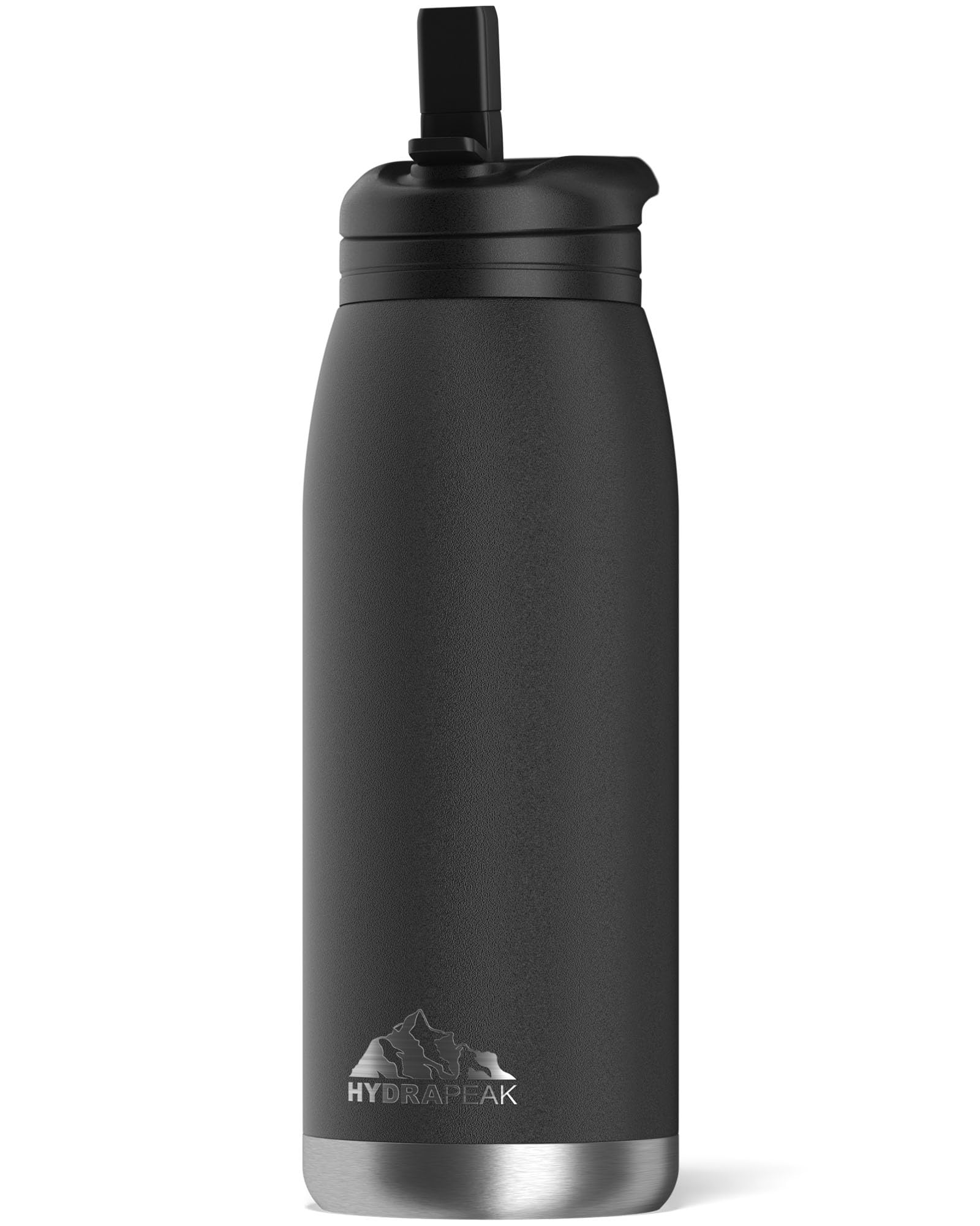 Hydrapeak Flow 32oz Insulated Water Bottle with Straw Lid - Black, BPA-Free, Leak-Proof