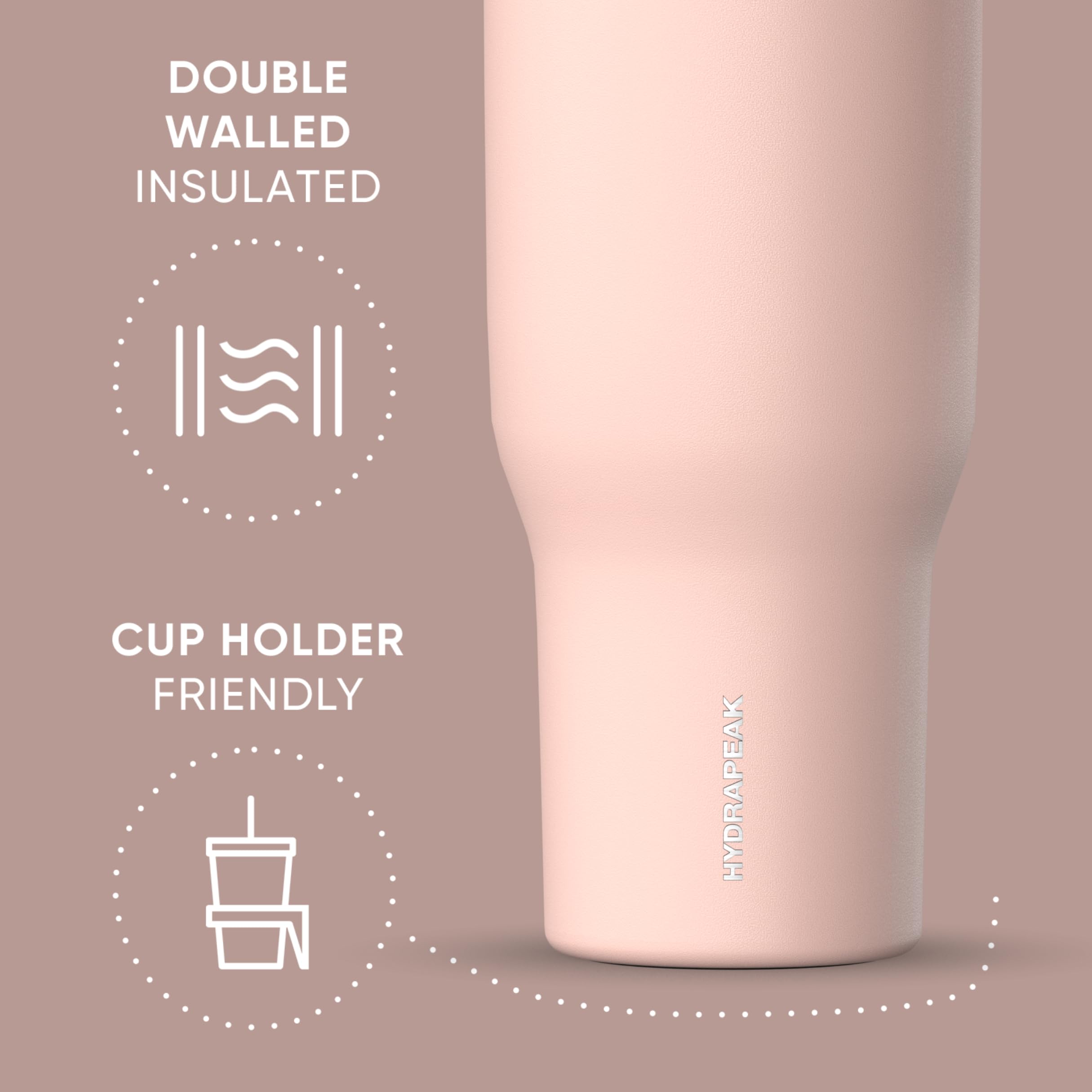Hydrapeak Voyager 40oz Insulated Tumbler with Handle & Straw Lid - Peony
