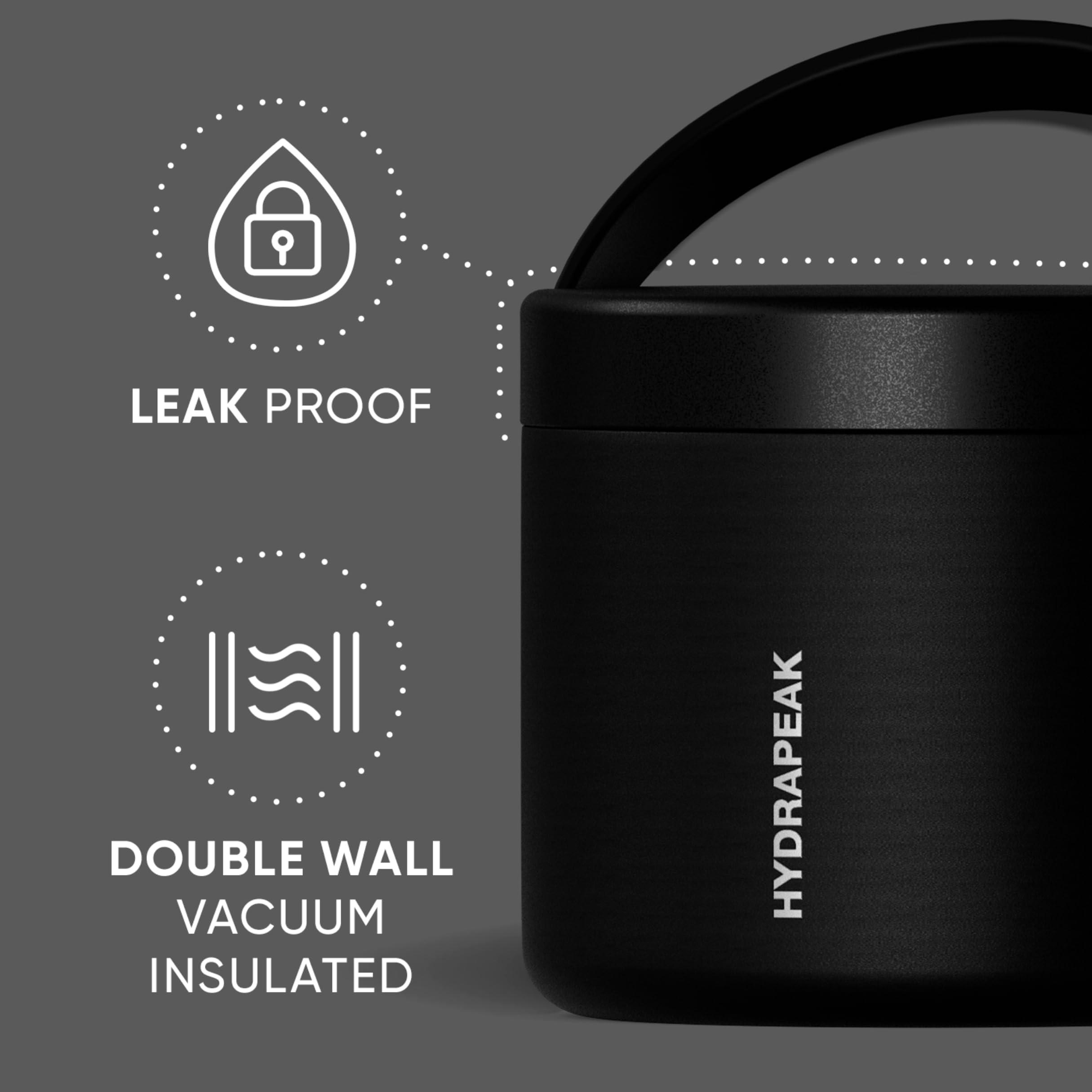 Hydrapeak 18oz Insulated Food Jar - Stainless Steel, Wide Mouth, Leak-Proof, 10H Hot