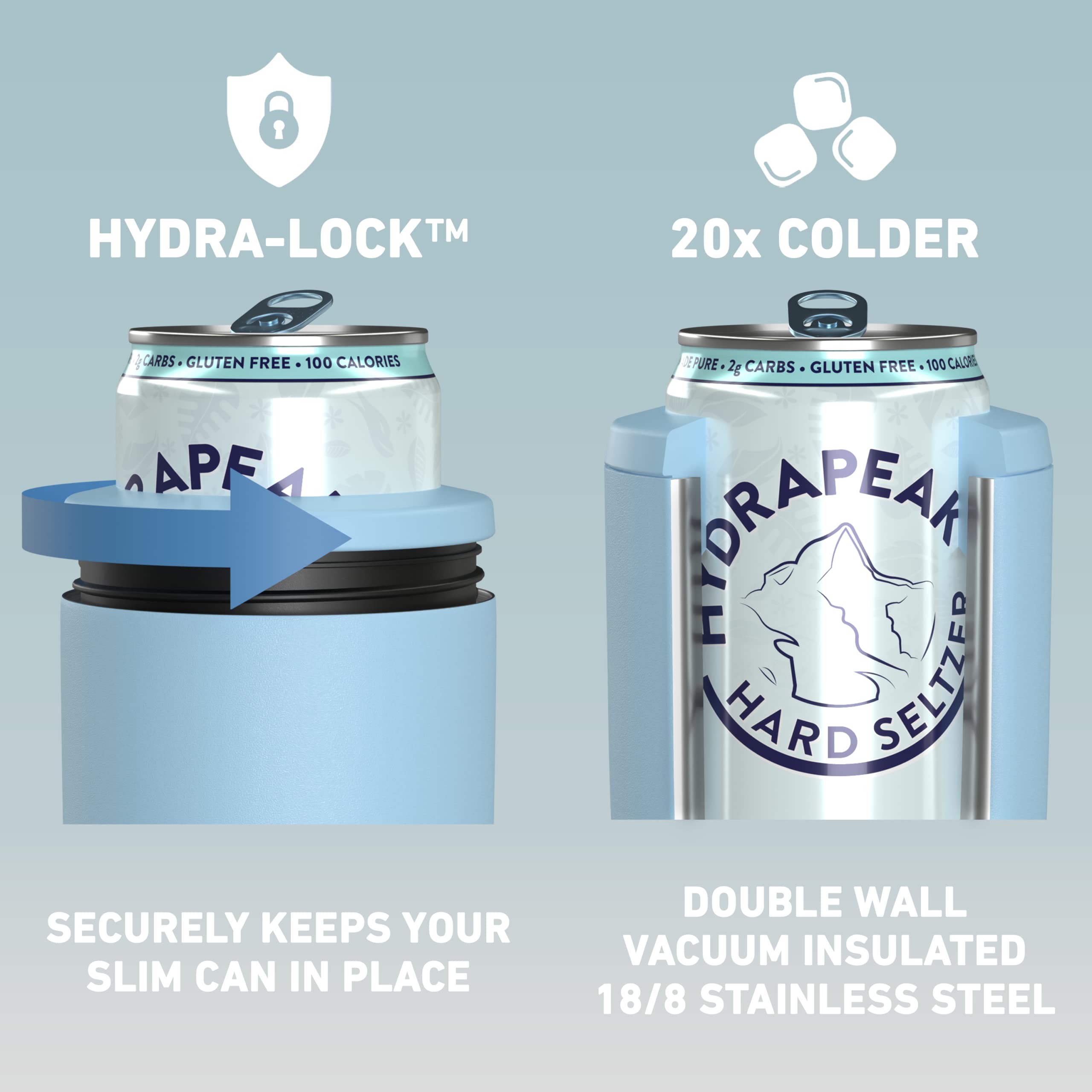 Hydrapeak Powder Blue 4-in-1 Can Cooler – Fits Slim Cans, Standard Cans & Beer Bottles