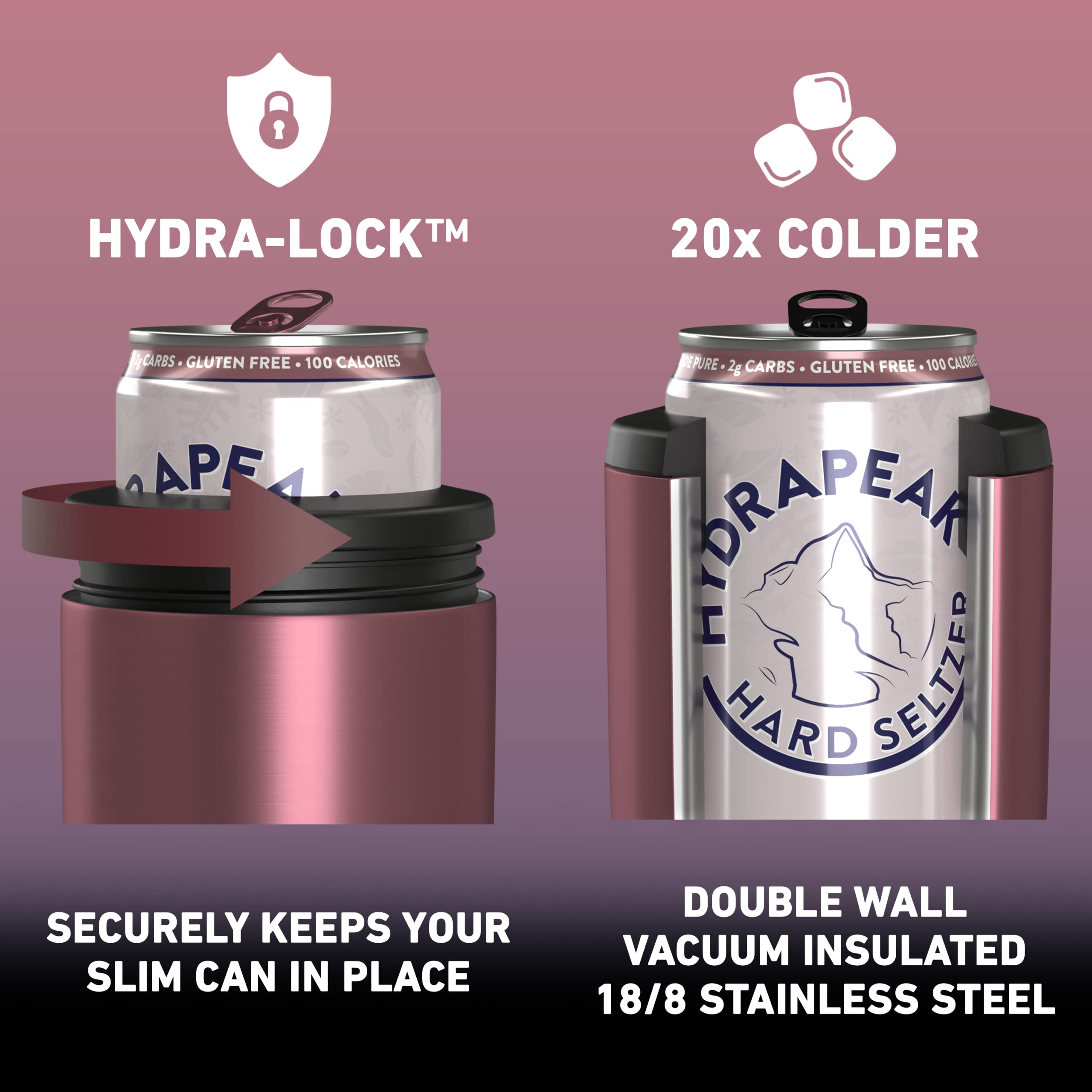 Hydrapeak 4-in-1 Insulated Can Cooler - Rose Gold, Fits 12 oz Slim & Standard Cans and Bottles