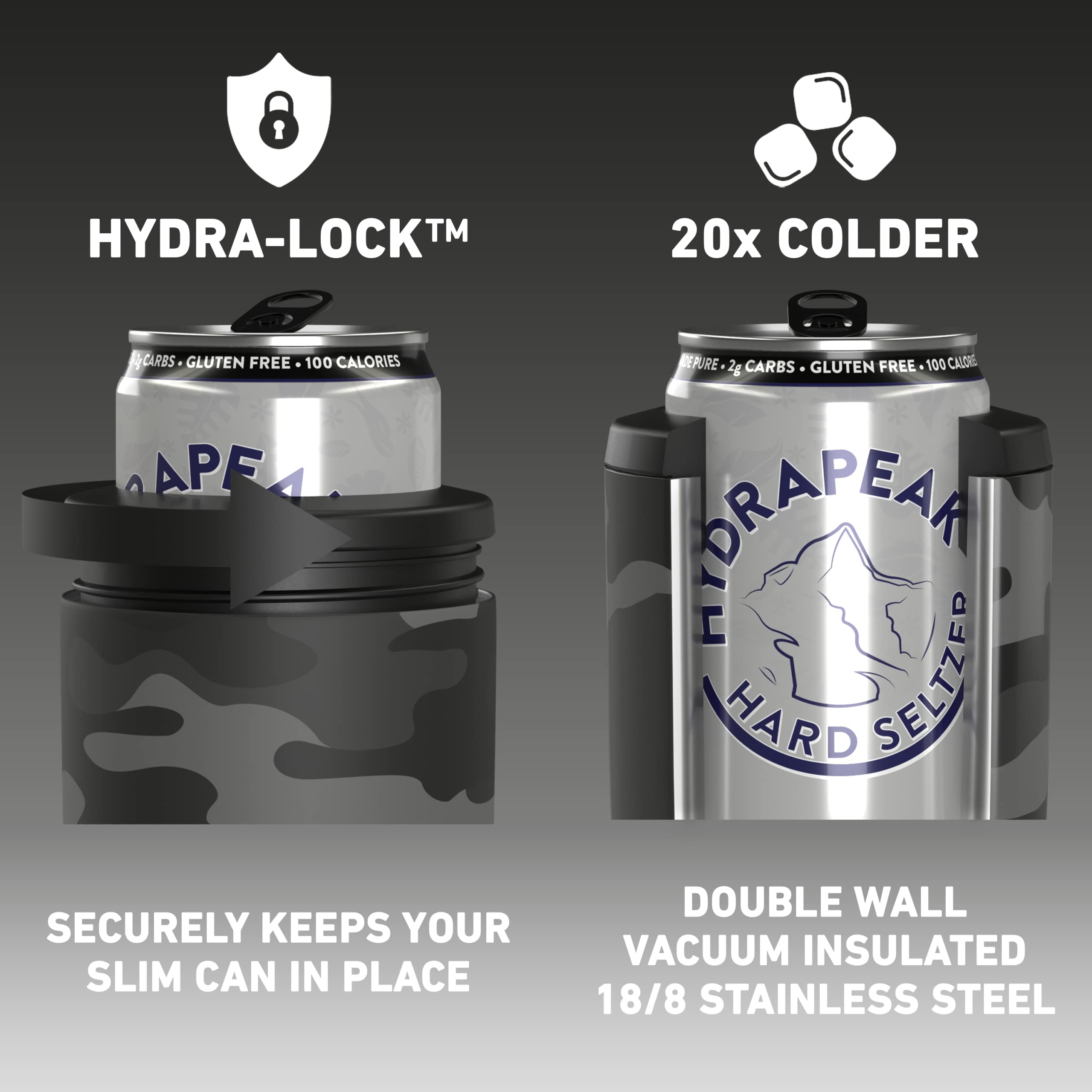 Hydrapeak 4-in-1 Insulated Bottle and Can Cooler Black Camo - Stainless Steel Universal Cooler