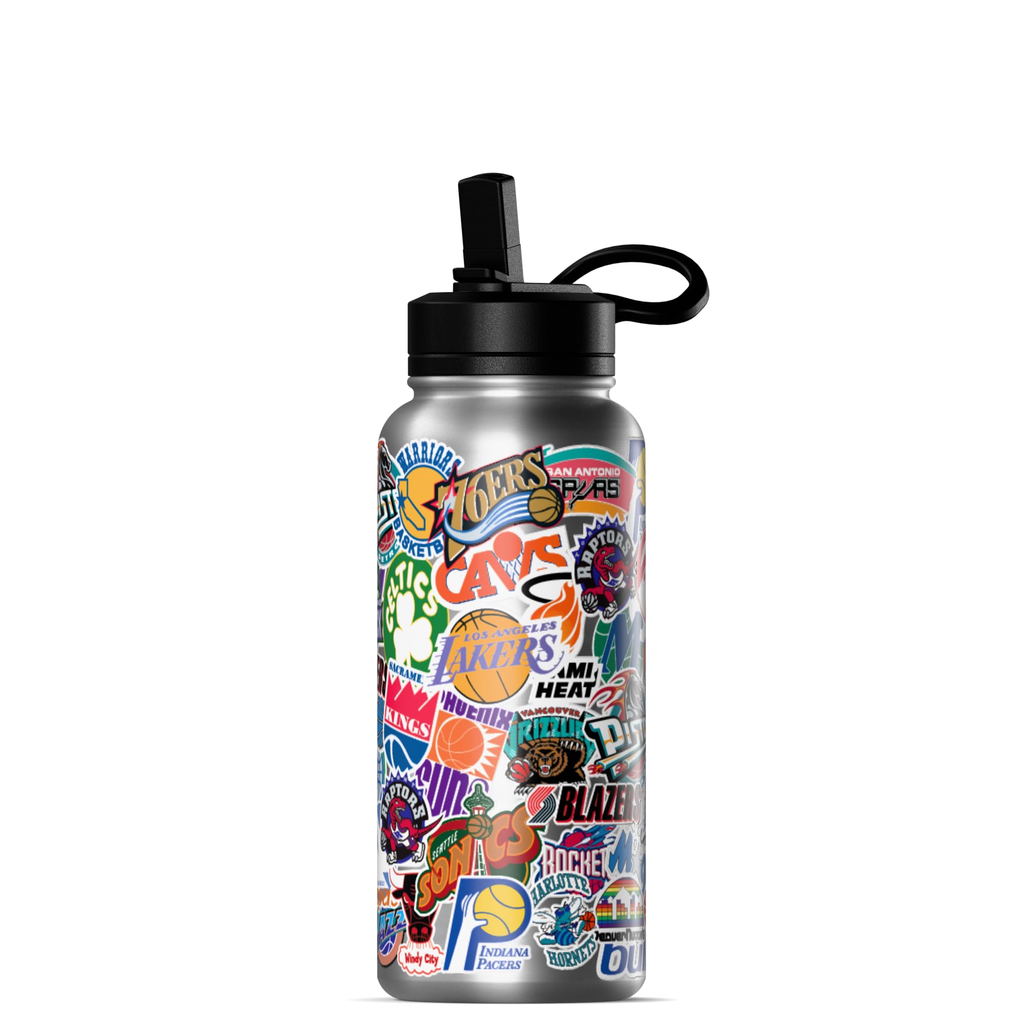 Hydrapeak NBA Officially Licensed All-Team Sticker Print 32oz Insulated Water Bottle with Straw Lid