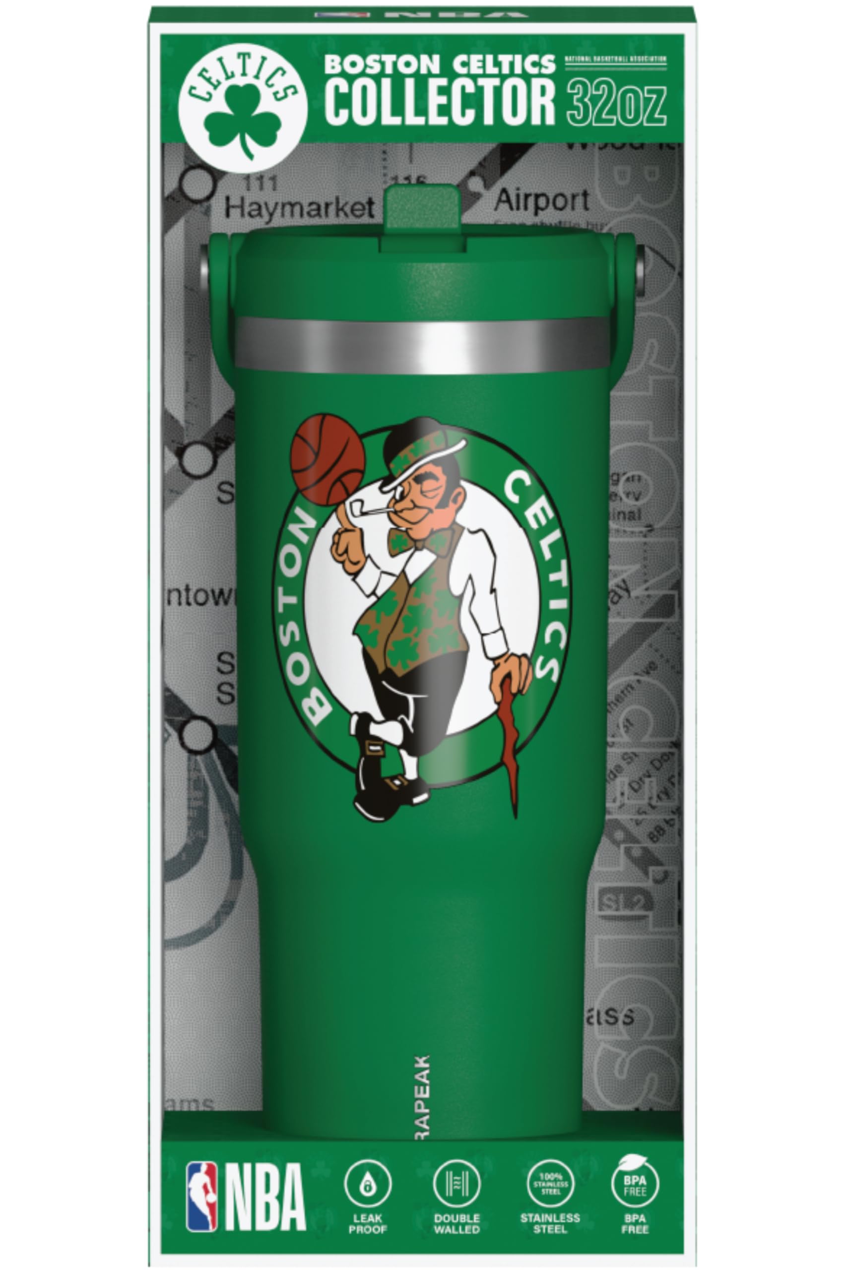Hydrapeak NBA Officially Licensed Boston Celtics Nomad 32oz Insulated Tumbler with Straw Lid - Green