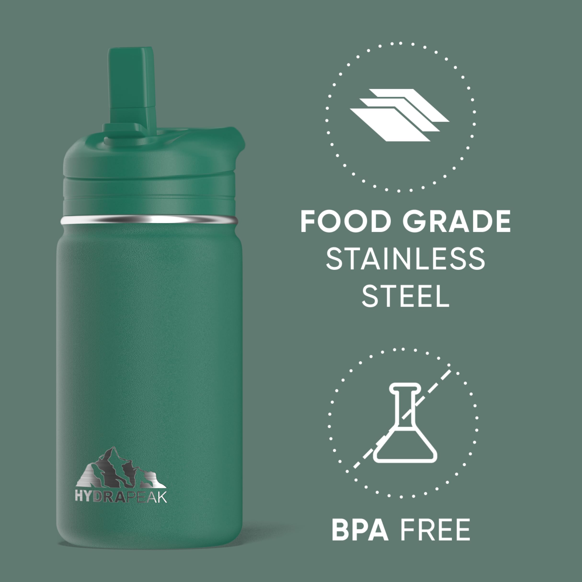 Hydrapeak Mini 14oz Insulated Kids Water Bottle with Straw Lid - Stainless Steel for Boys and Girls