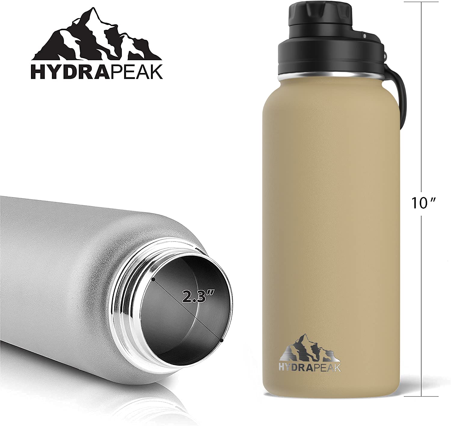 Hydrapeak 32oz Insulated Water Bottle with Chug Lid – Leak-Proof, Sand