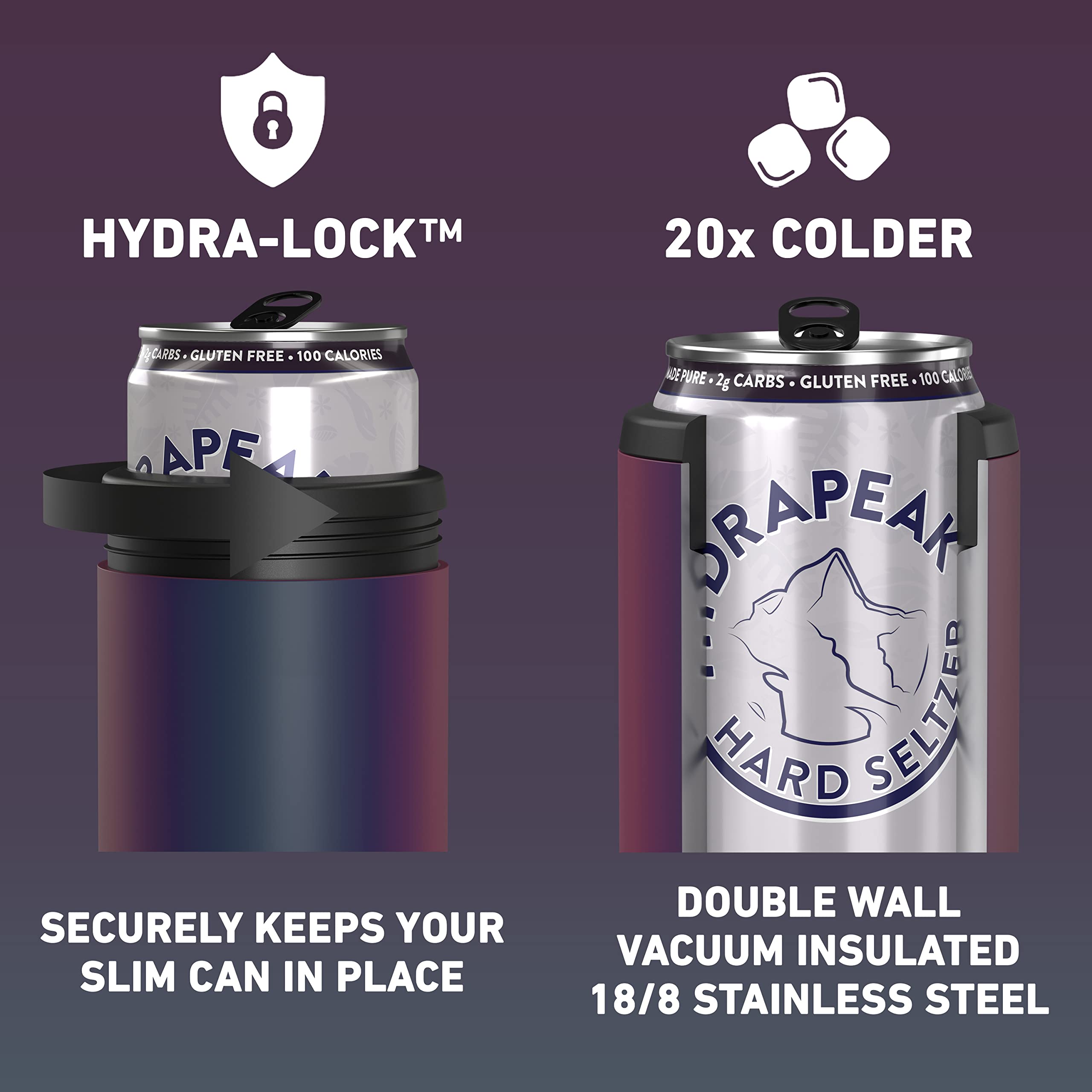 Hydrapeak Slim Can Cooler - Double Wall Insulated 12 oz Skinny Can Cooler, Stainless Steel (Rainbow)