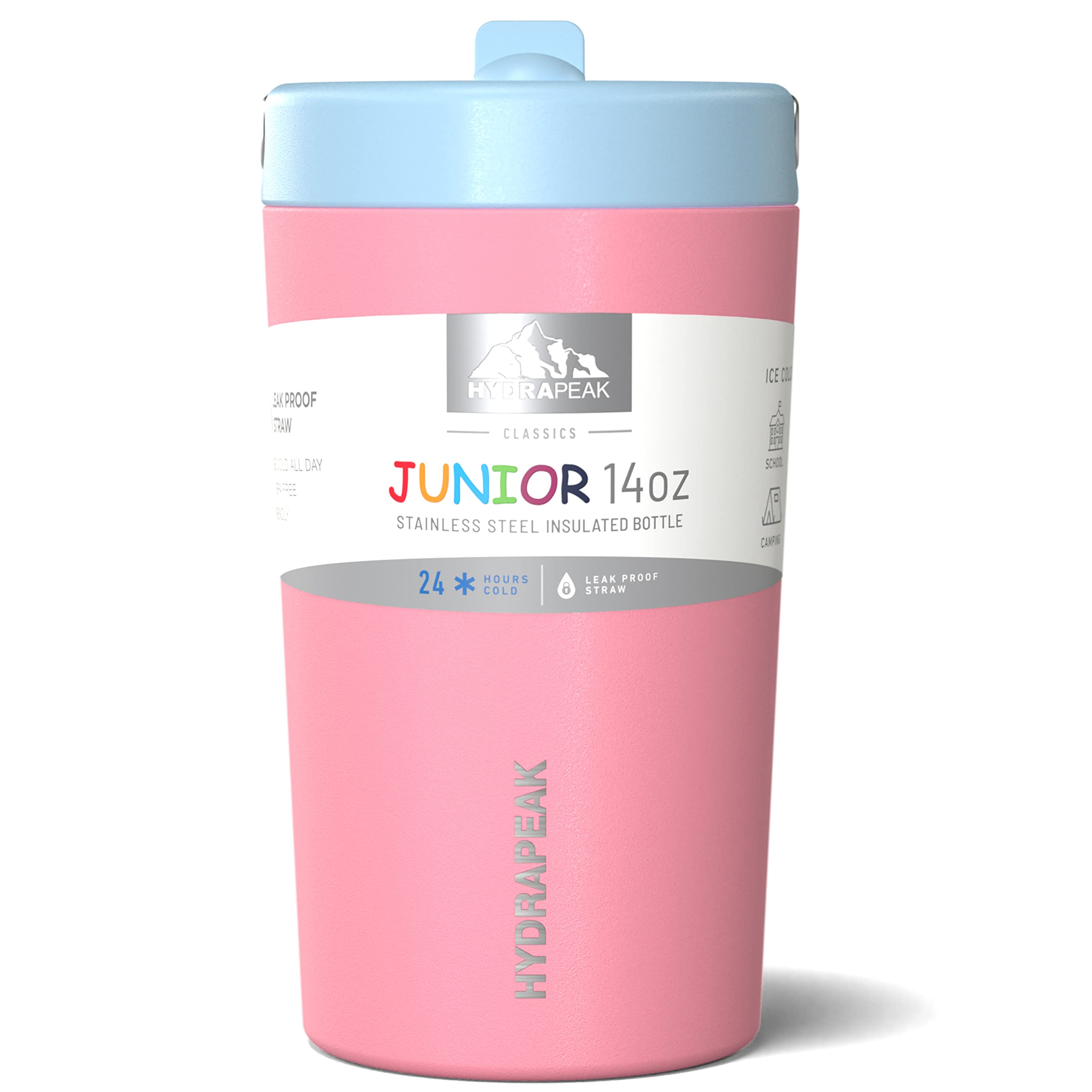 Hydrapeak Junior 14oz Insulated Kids Water Bottle - Bubblegum/Cloud, Leak Proof Straw Lid