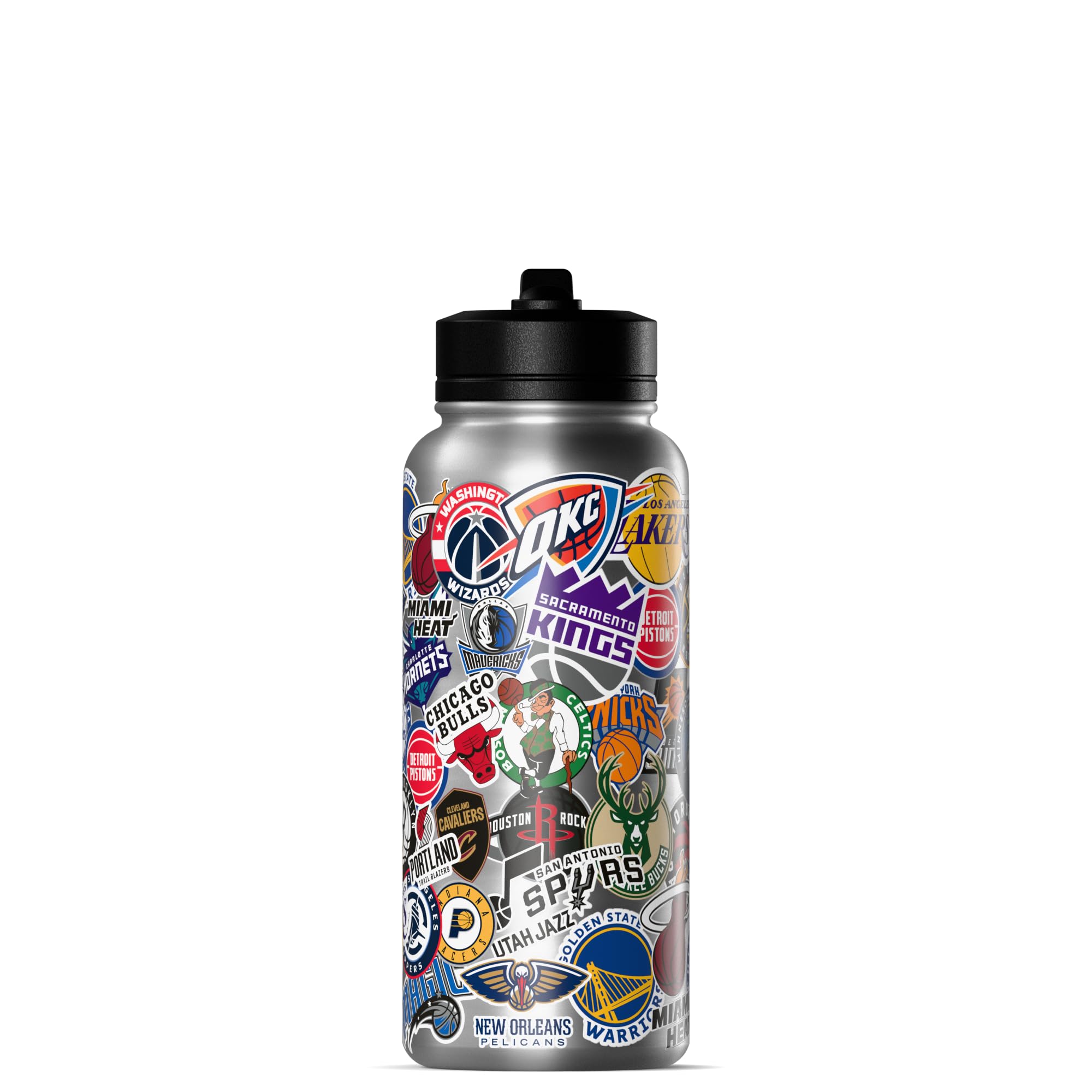 Hydrapeak NBA Officially Licensed All-Team Sticker Print 32oz Insulated Water Bottle with Straw Lid