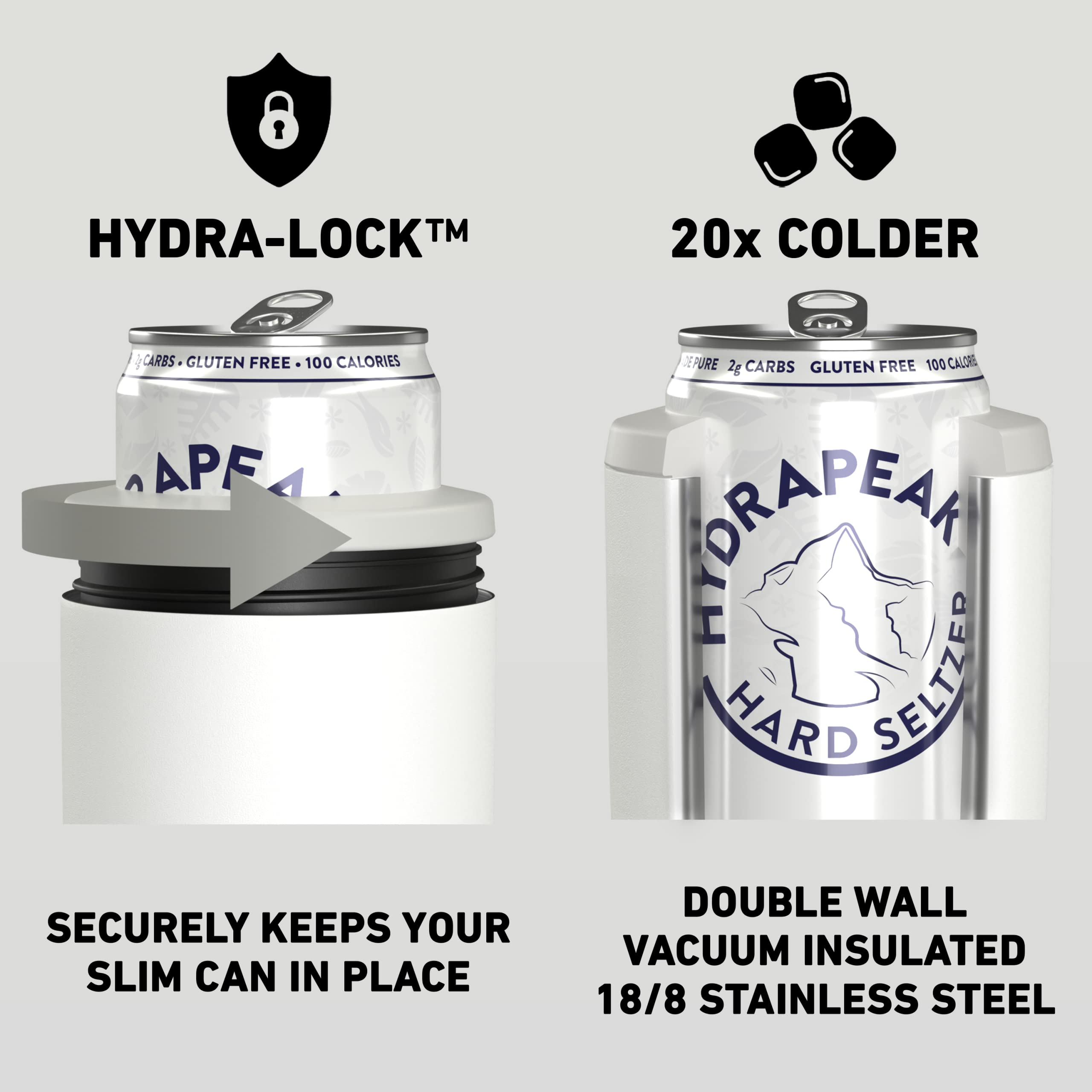 Hydrapeak 4-in-1 Insulated Can Cooler - White, Fits 12 oz Slim & Standard Cans and Bottles