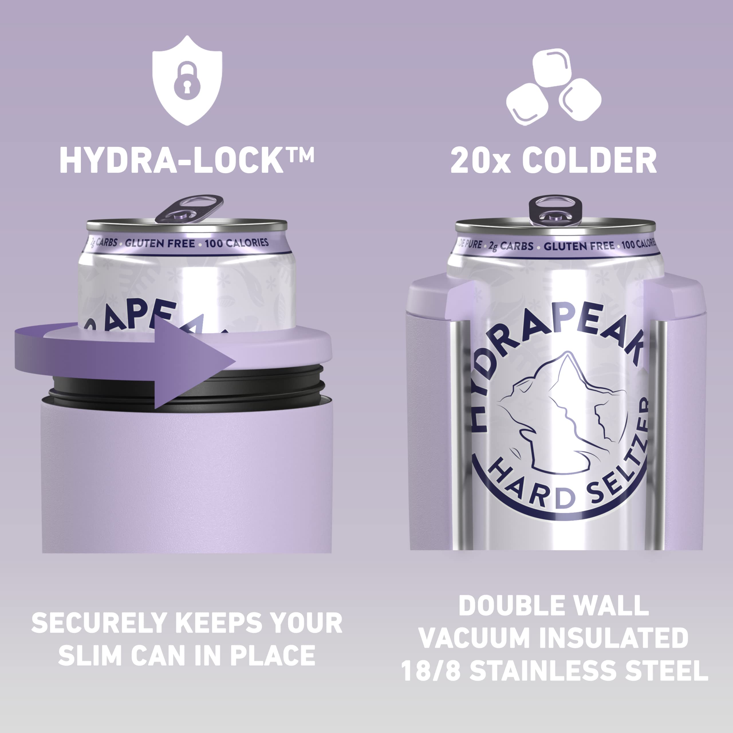 Hydrapeak 4-in-1 Insulated Can Cooler - Orchid Purple, Fits 12 oz Slim Cans, Standard Cans, and Beer Bottles