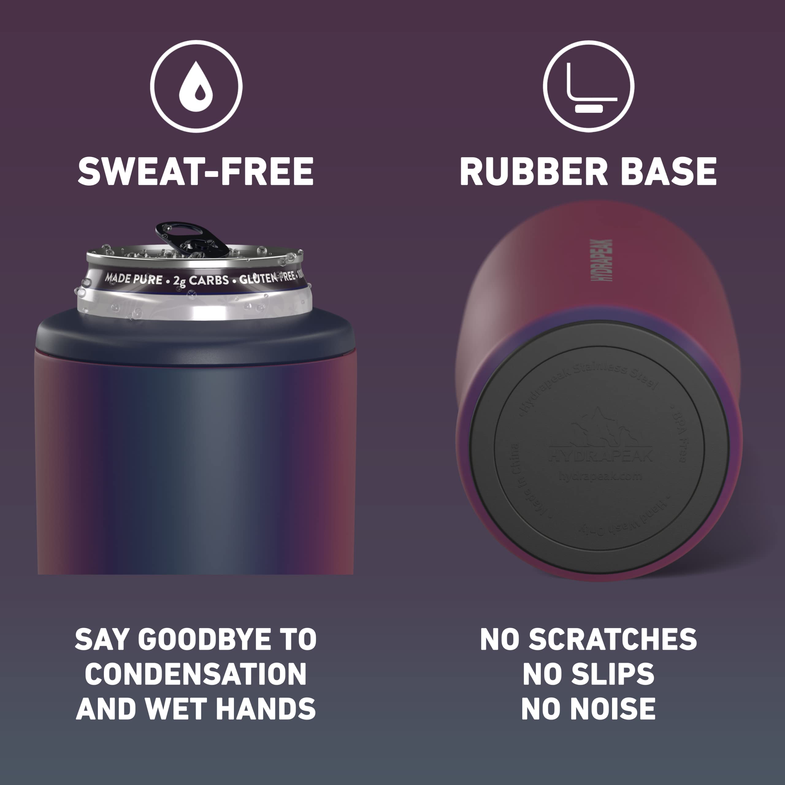 Hydrapeak 4-in-1 Insulated Can Cooler - Rainbow, Fits 12 oz Slim & Standard Cans, Beer Bottles