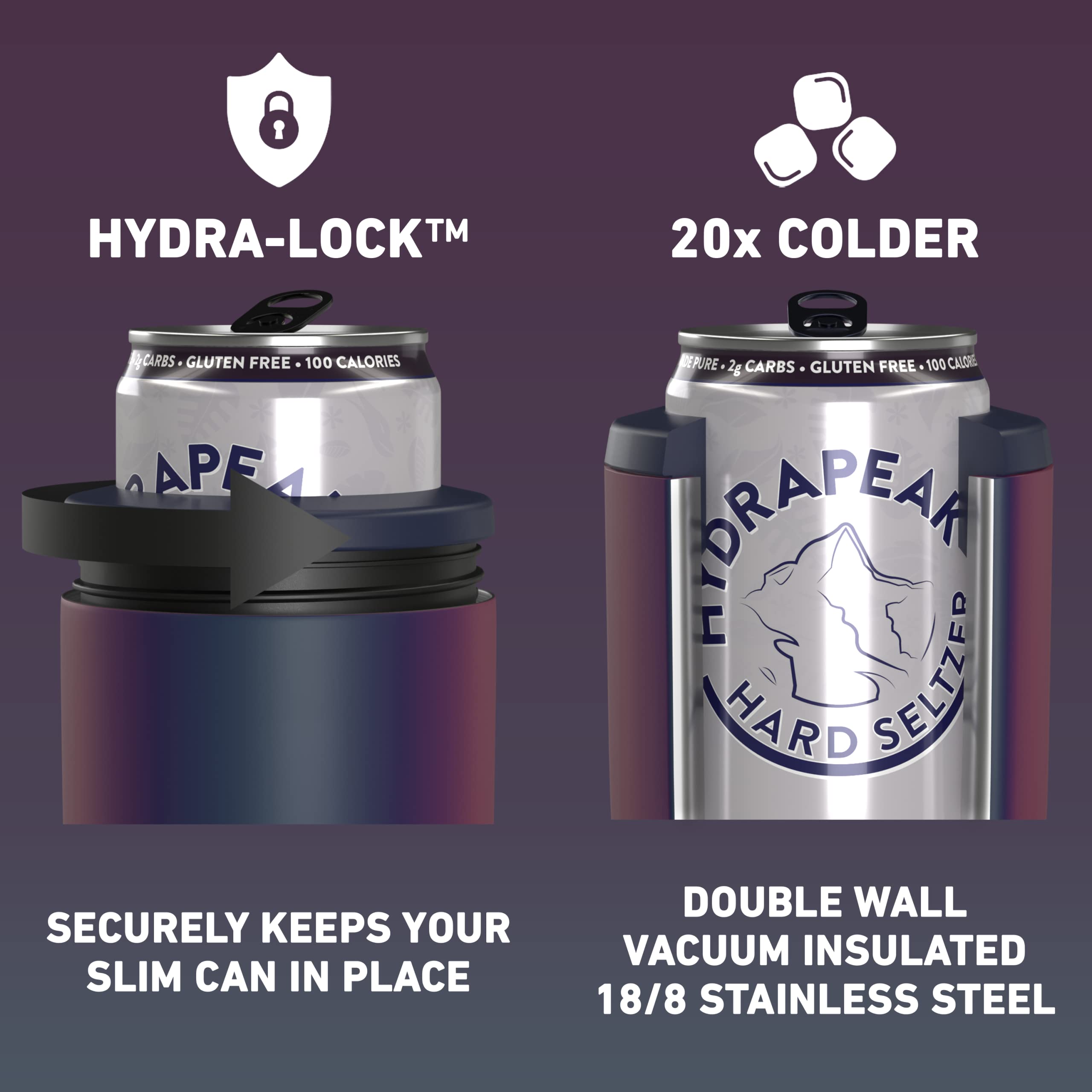Hydrapeak 4-in-1 Insulated Can Cooler - Rainbow, Fits 12 oz Slim & Standard Cans, Beer Bottles
