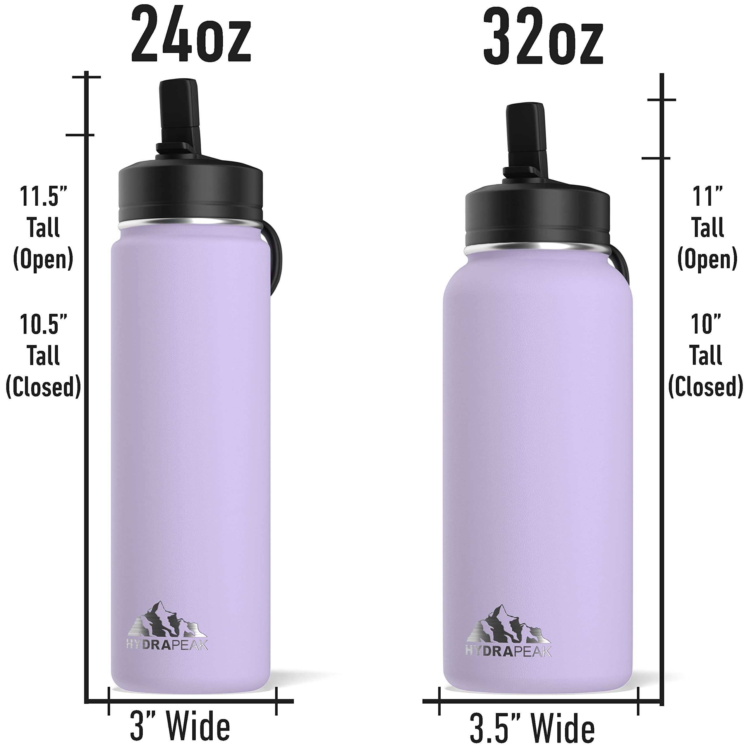 Hydrapeak 32 oz Insulated Water Bottle with Straw Lid - Lavender Stainless Steel