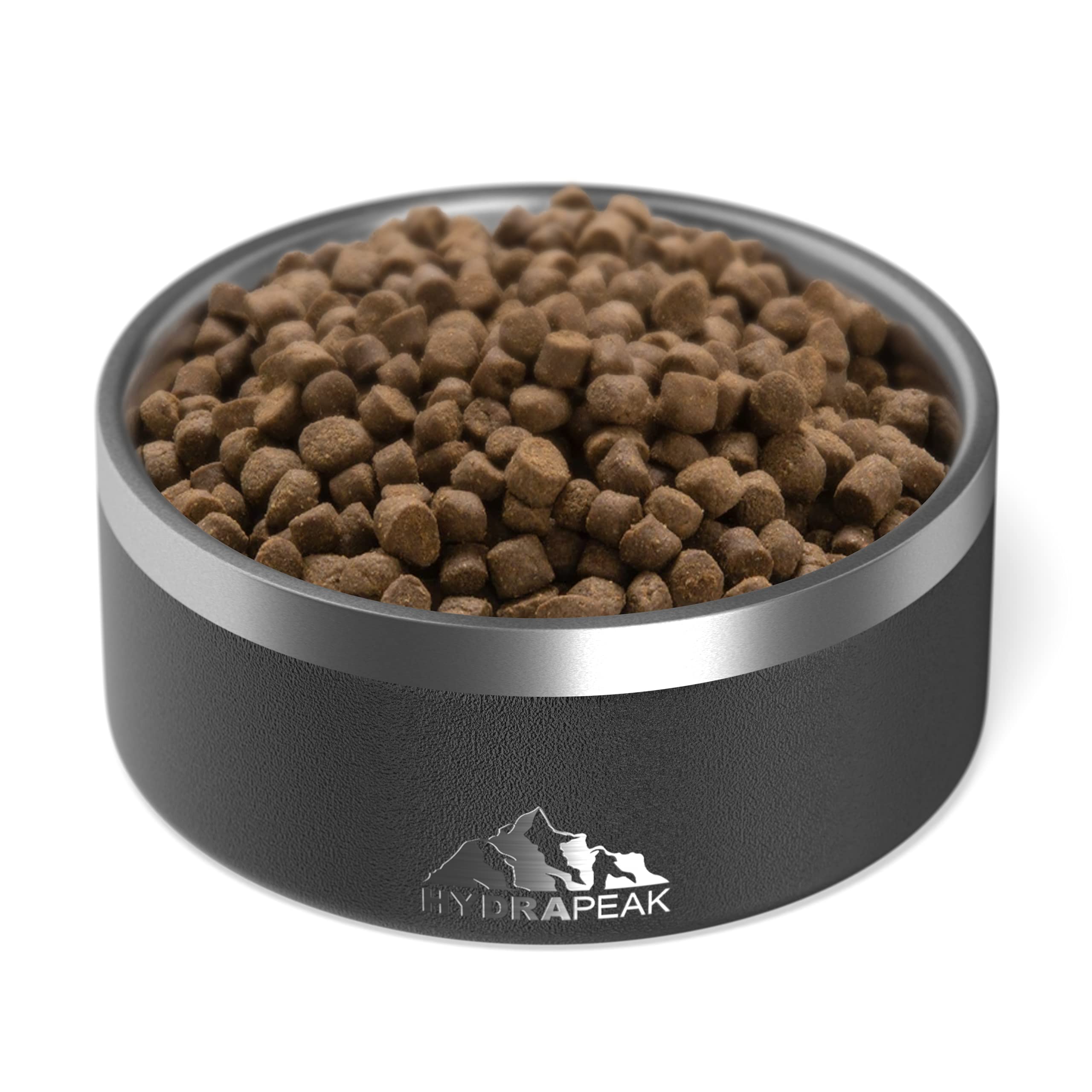 Hydrapeak Dog Bowl 4 Cup - Non-Slip Stainless Steel, Insulated Water and Food Dish for Small Dogs, Black