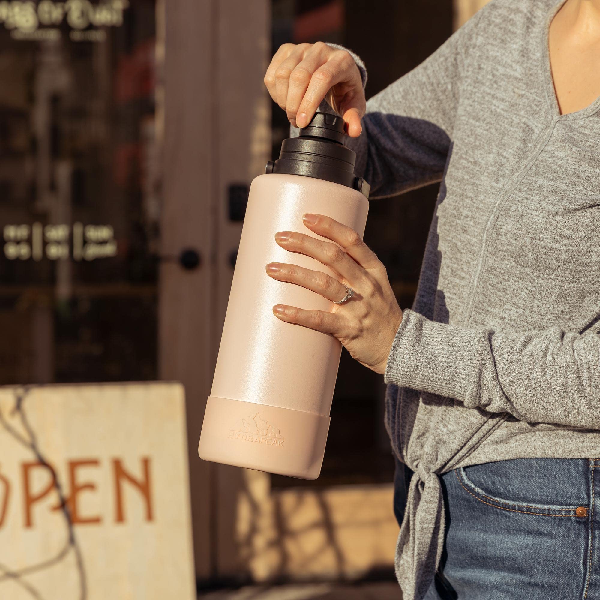 Hydrapeak Adventure 67oz Insulated Water Flask - Half Gallon Navy Stainless Steel Canteen with Rubber Boot