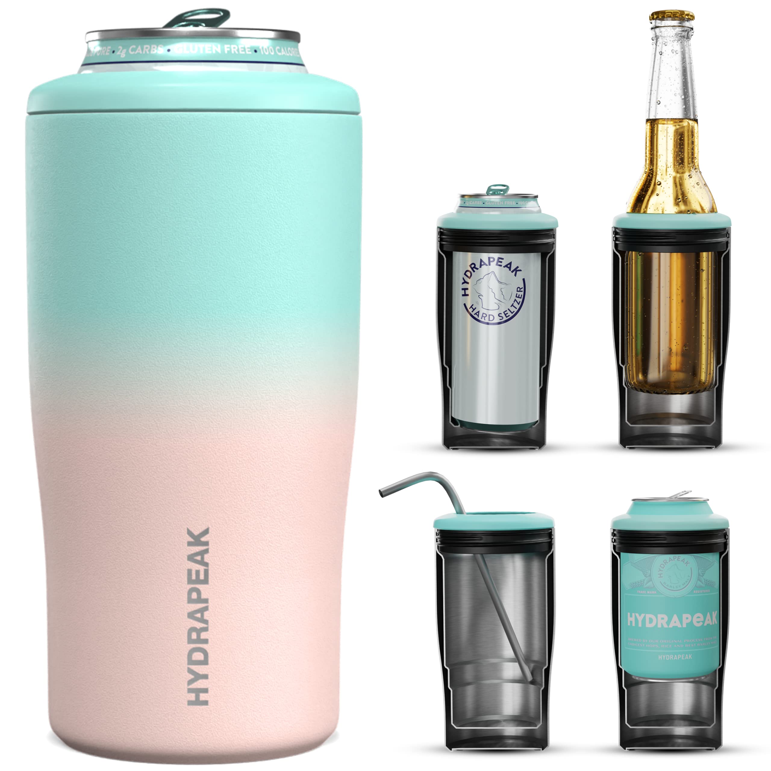 Hydrapeak 4-in-1 Insulated Can Cooler - Hawaiian Sunset, Fits 12 oz Slim & Standard Cans and Bottles