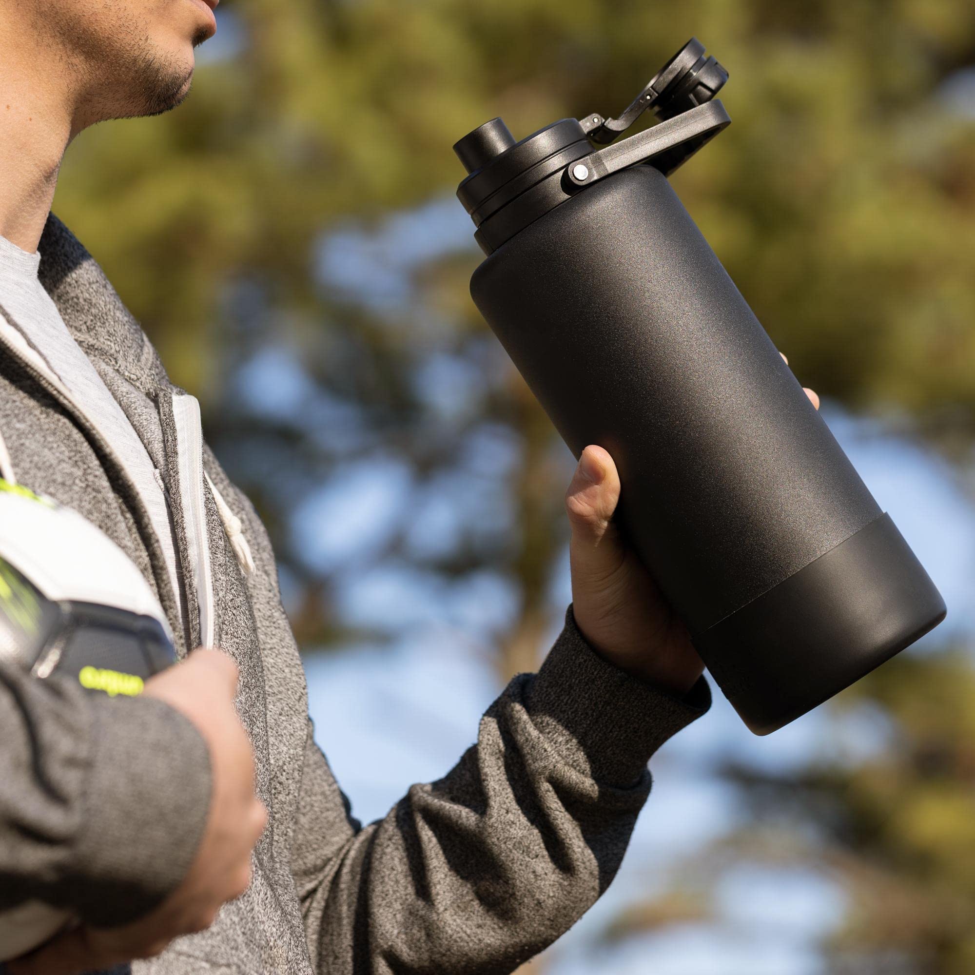 Hydrapeak Adventure 67oz Insulated Water Flask - Half Gallon Navy Stainless Steel Canteen with Rubber Boot