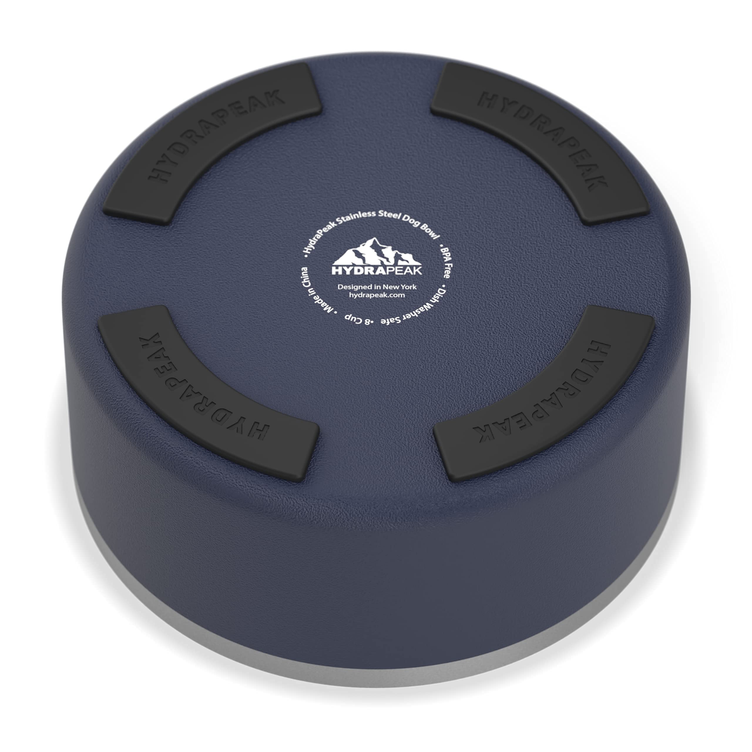 Hydrapeak Dog Bowl 8 Cup - Non-Slip Stainless Steel, Insulated Water and Food Dish for Large Dogs, Navy
