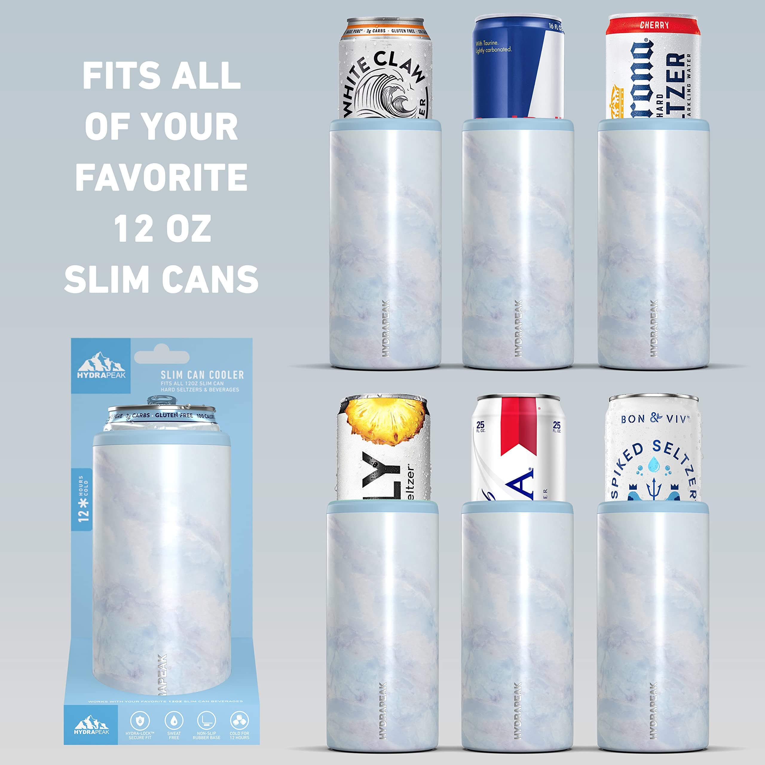 Hydrapeak Slim Can Cooler - Double Wall Insulated for All 12 oz Slim Cans