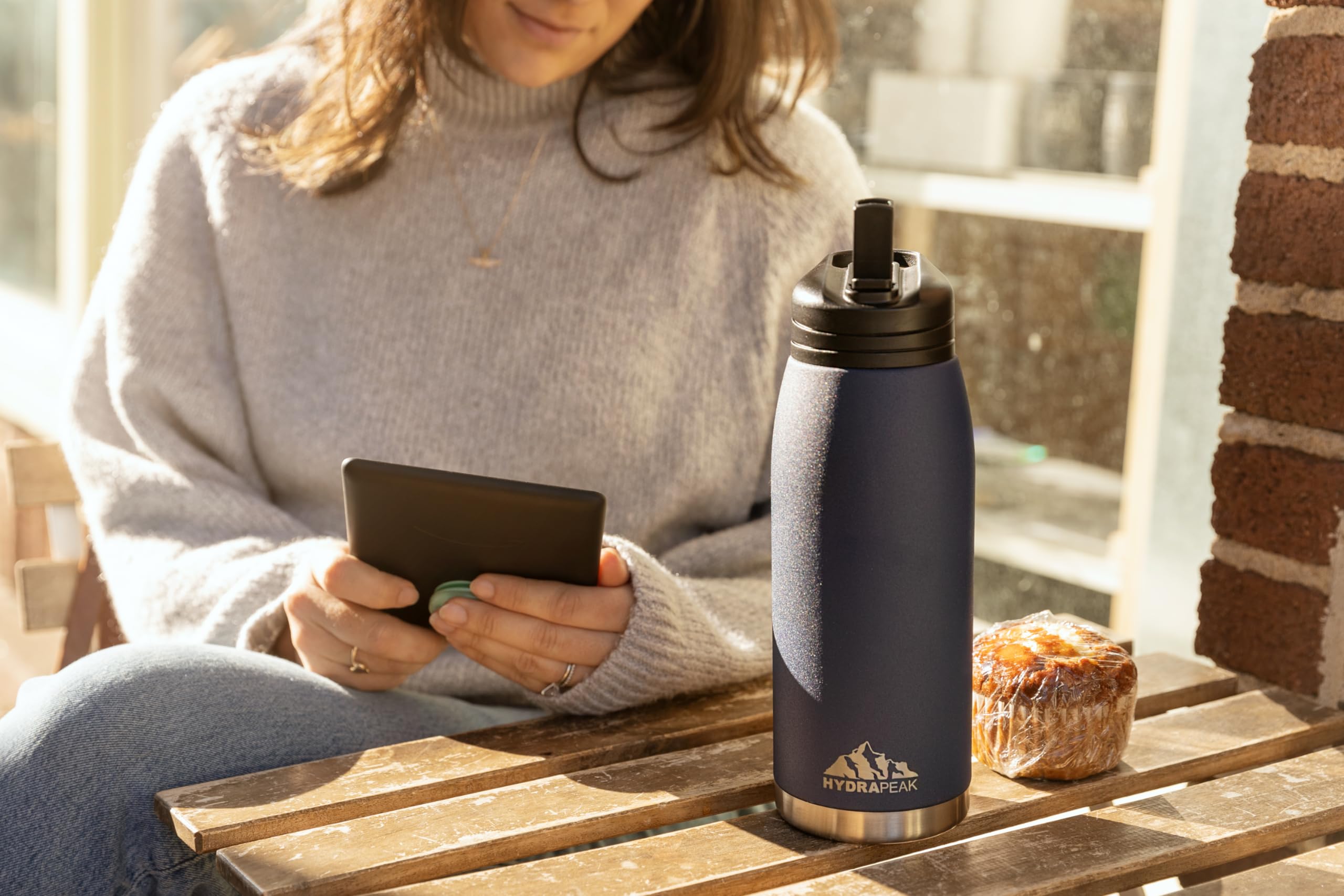 Hydrapeak Flow 32oz Insulated Water Bottle - Ocean Blue, Leak-Proof Stainless Steel with Straw Lid and Handle