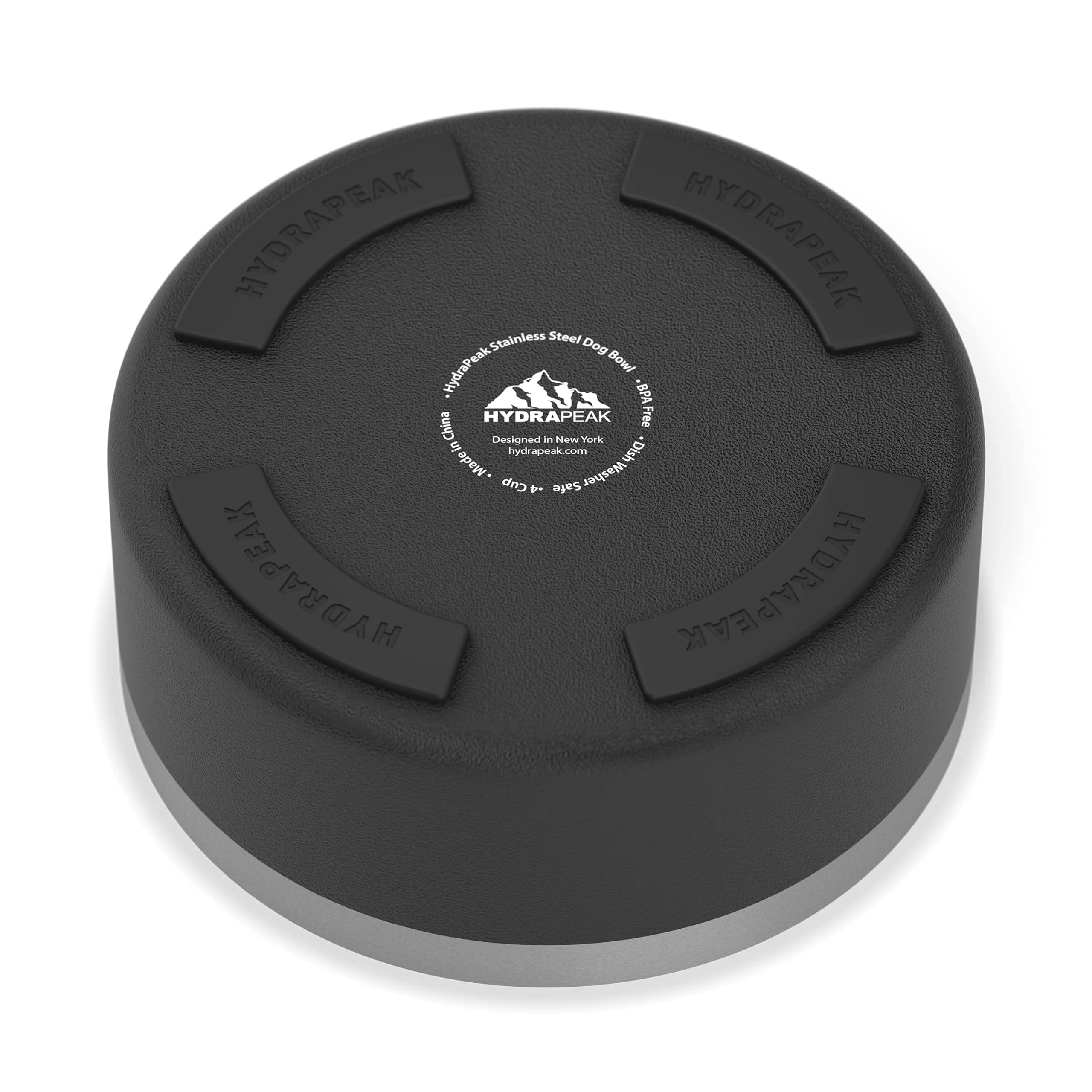 Hydrapeak Dog Bowl 4 Cup - Non-Slip Stainless Steel, Insulated Water and Food Dish for Small Dogs, Black