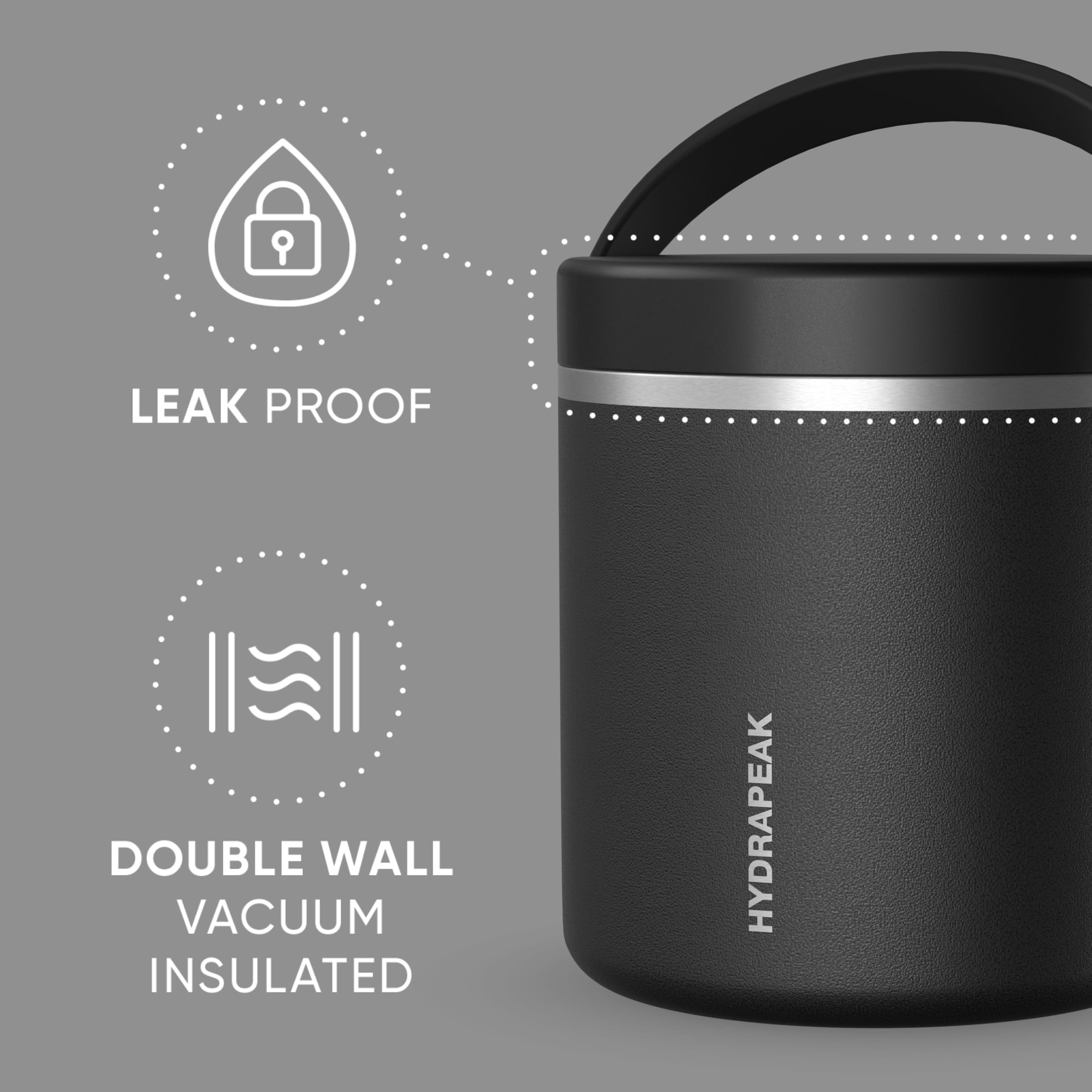 Hydrapeak 25oz Stainless Steel Vacuum Insulated Food Jar for Hot & Cold Food - Black