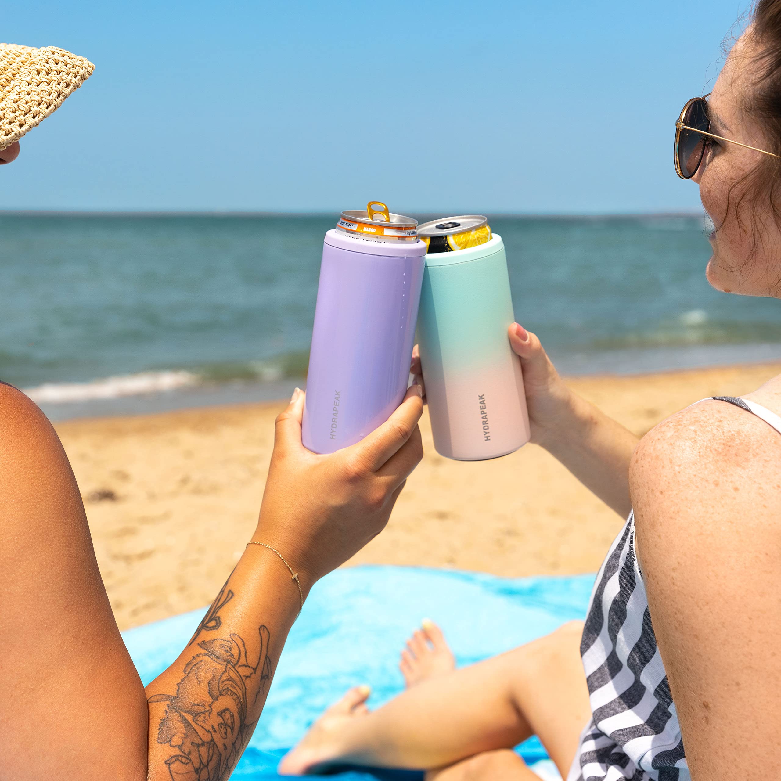 Hydrapeak Slim Can Cooler - Double Wall Insulated 12 oz Skinny Can Cooler, Stainless Steel (Rainbow)