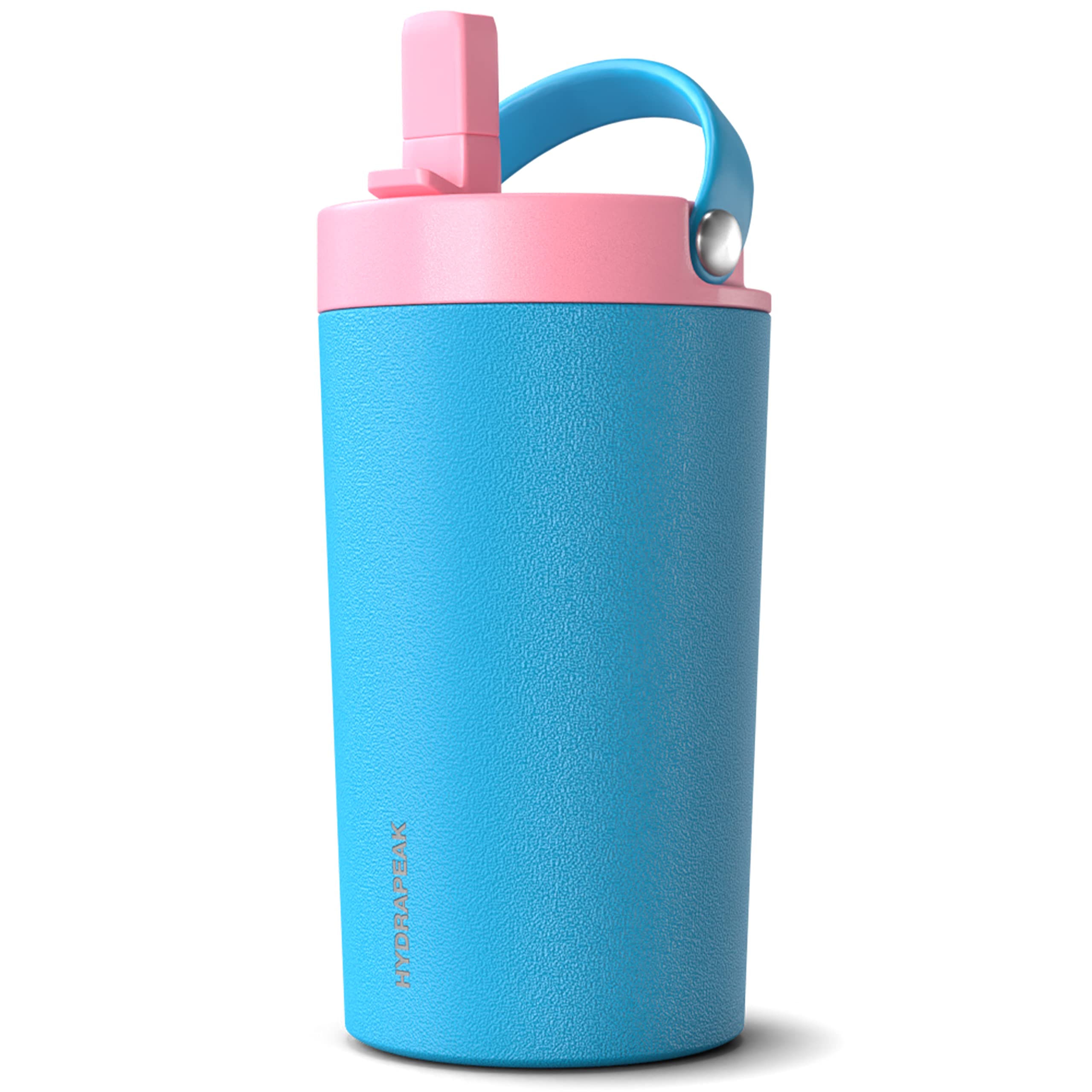 Hydrapeak Junior 14oz Insulated Kids Water Bottle with Straw Lid - Stainless Steel, Leak-Proof, Sky/Bubblegum for