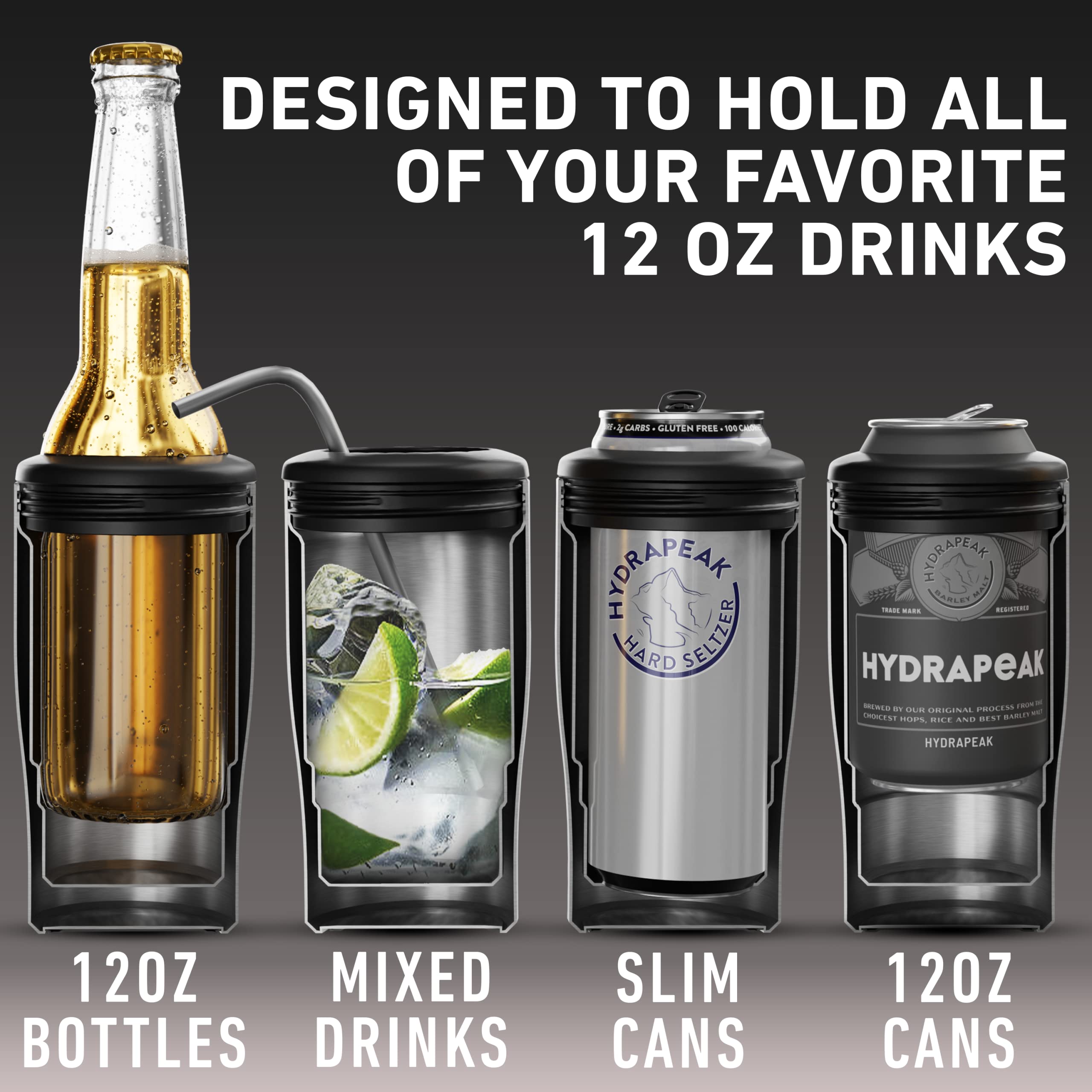 Hydrapeak Black Leopard 4-in-1 Can Cooler – Patterned Universal Drink Cooler